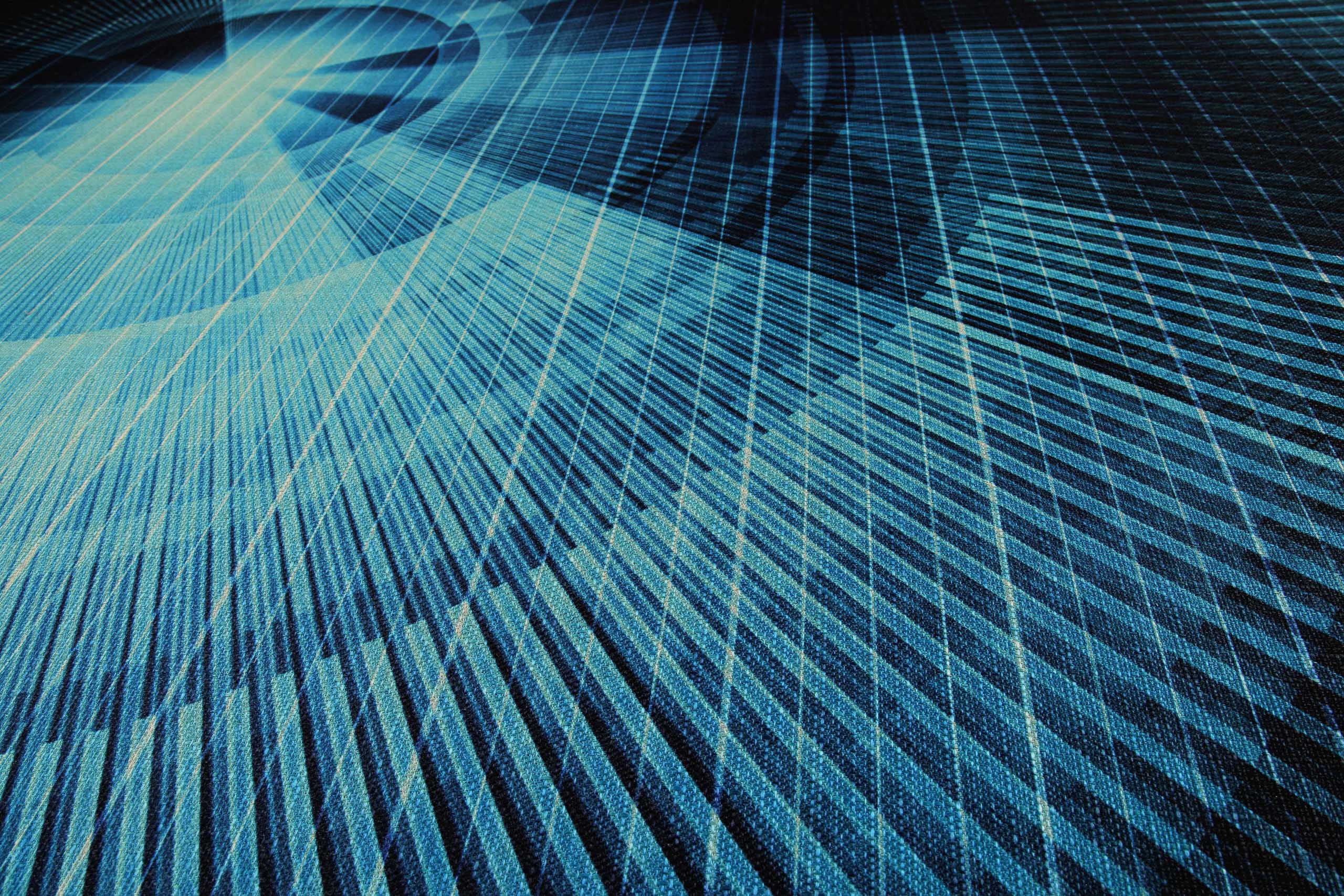 Gewebter Gamerteppich bedruckt Blau Schwarz "Cyber Swirl" WECONhome