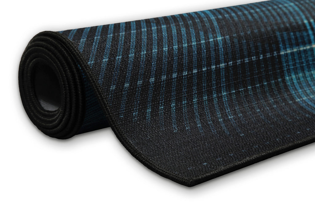 Gewebter Gamerteppich bedruckt Blau Schwarz "Cyber Swirl" WECONhome
