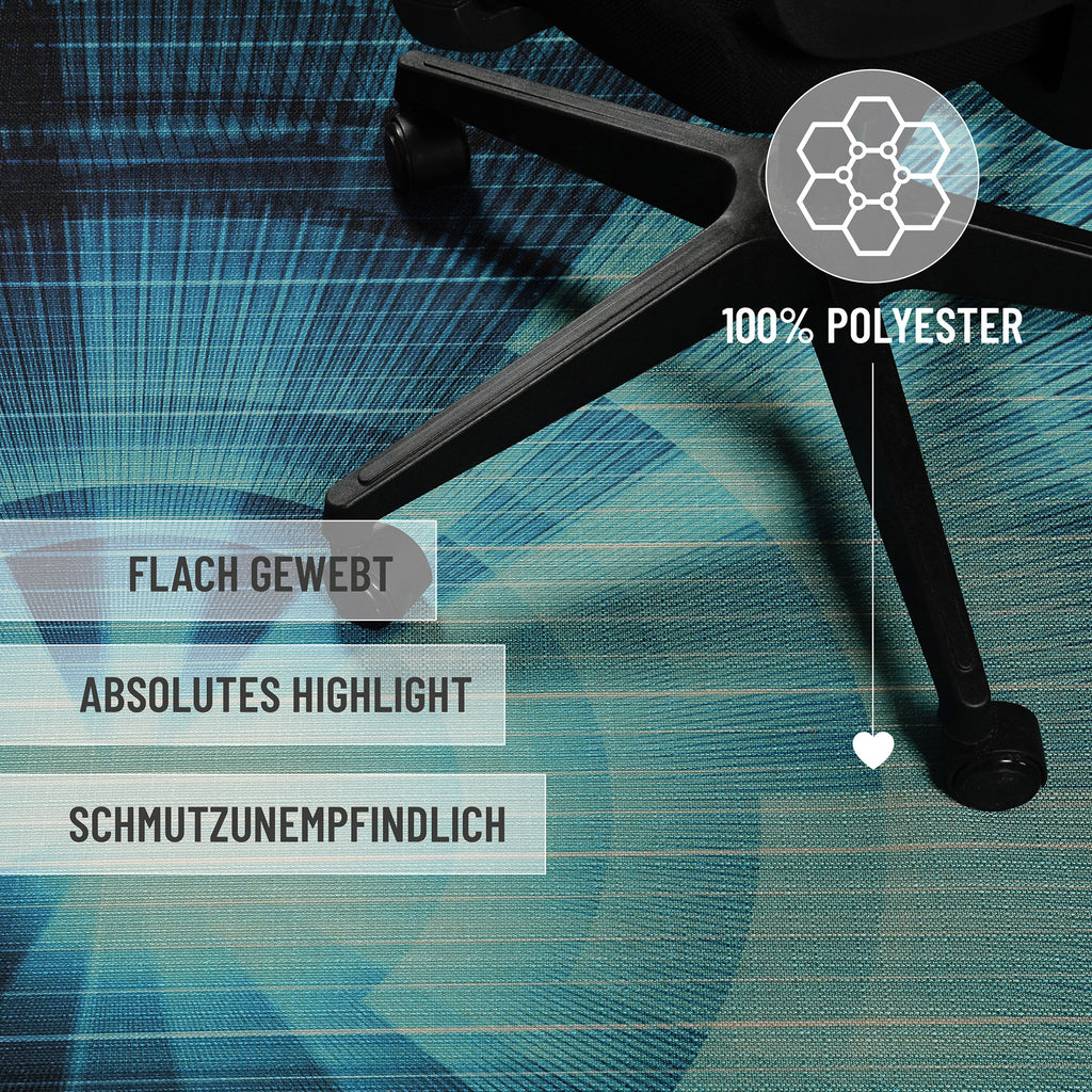 Gewebter Gamerteppich bedruckt Blau Schwarz "Cyber Swirl" WECONhome