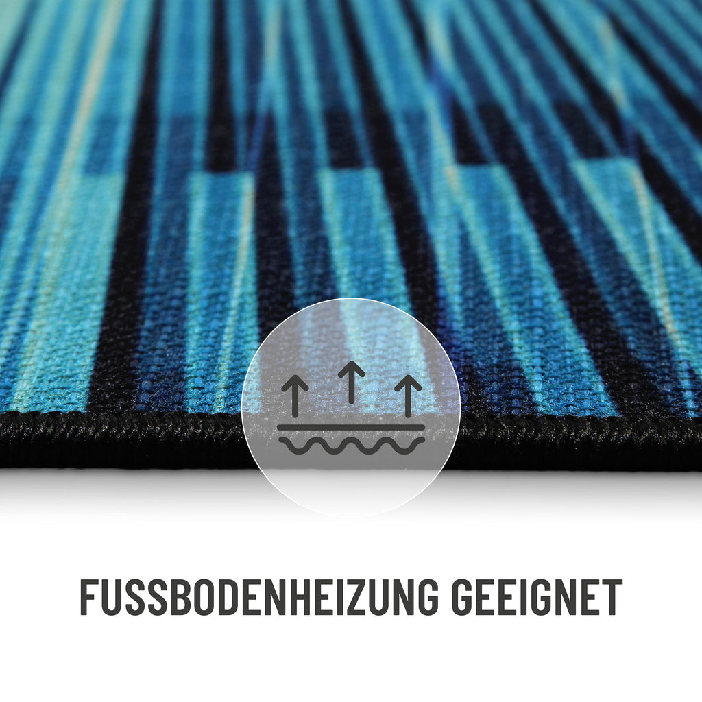 Gewebter Gamerteppich bedruckt Blau Schwarz "Cyber Swirl" WECONhome