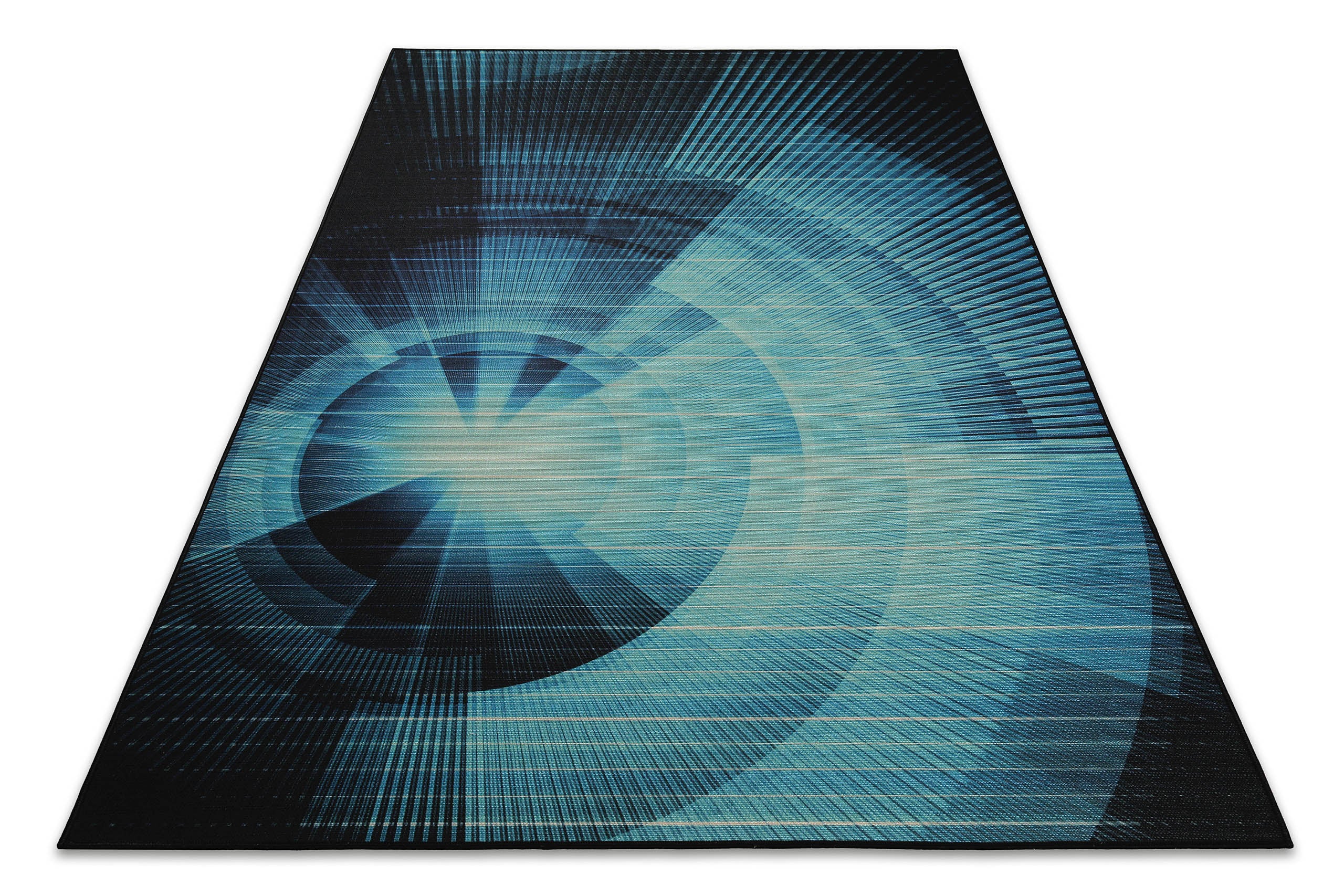 Gewebter Gamerteppich bedruckt Blau Schwarz "Cyber Swirl" WECONhome