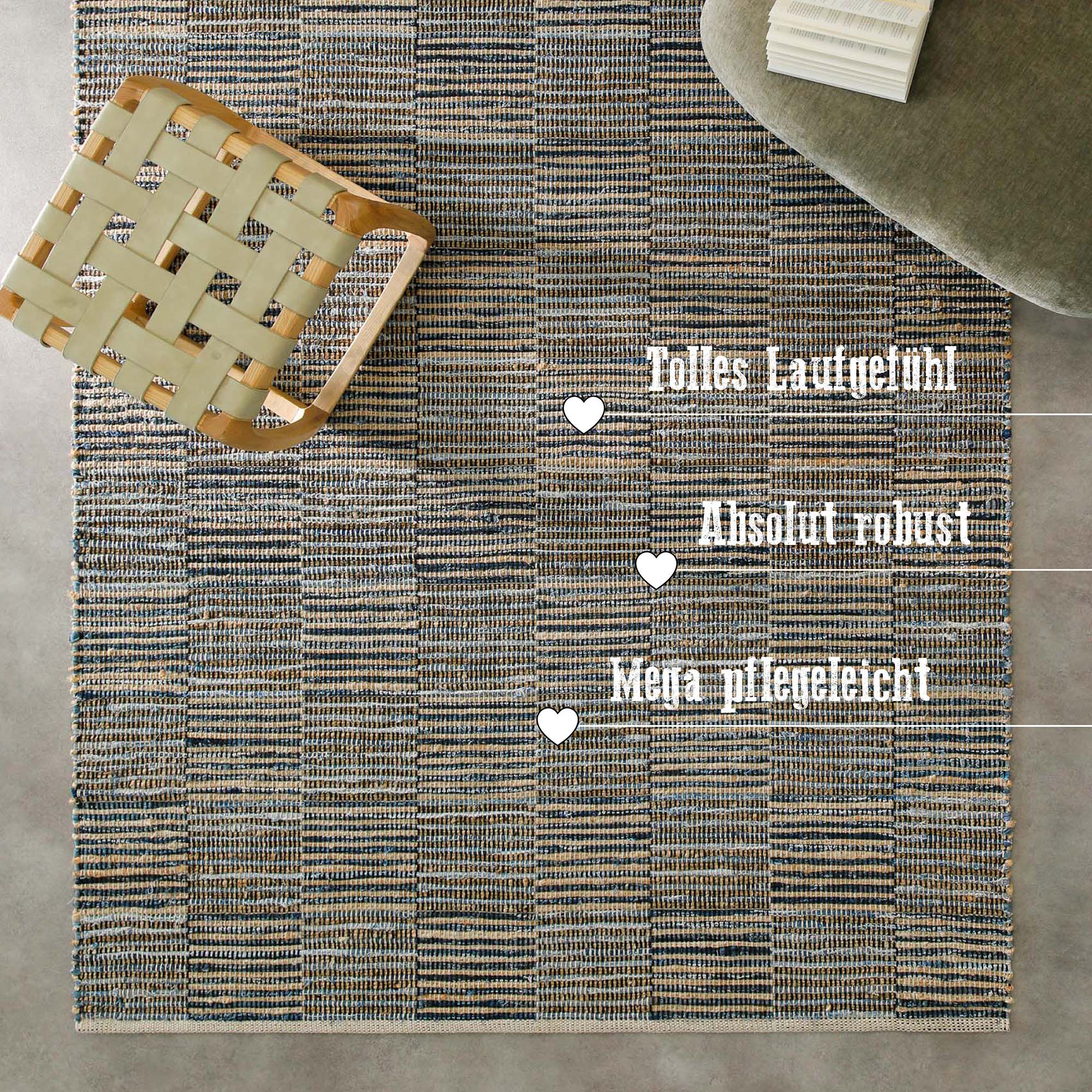 Handwebteppich Denim Blau "Denim Blues" WECONhome