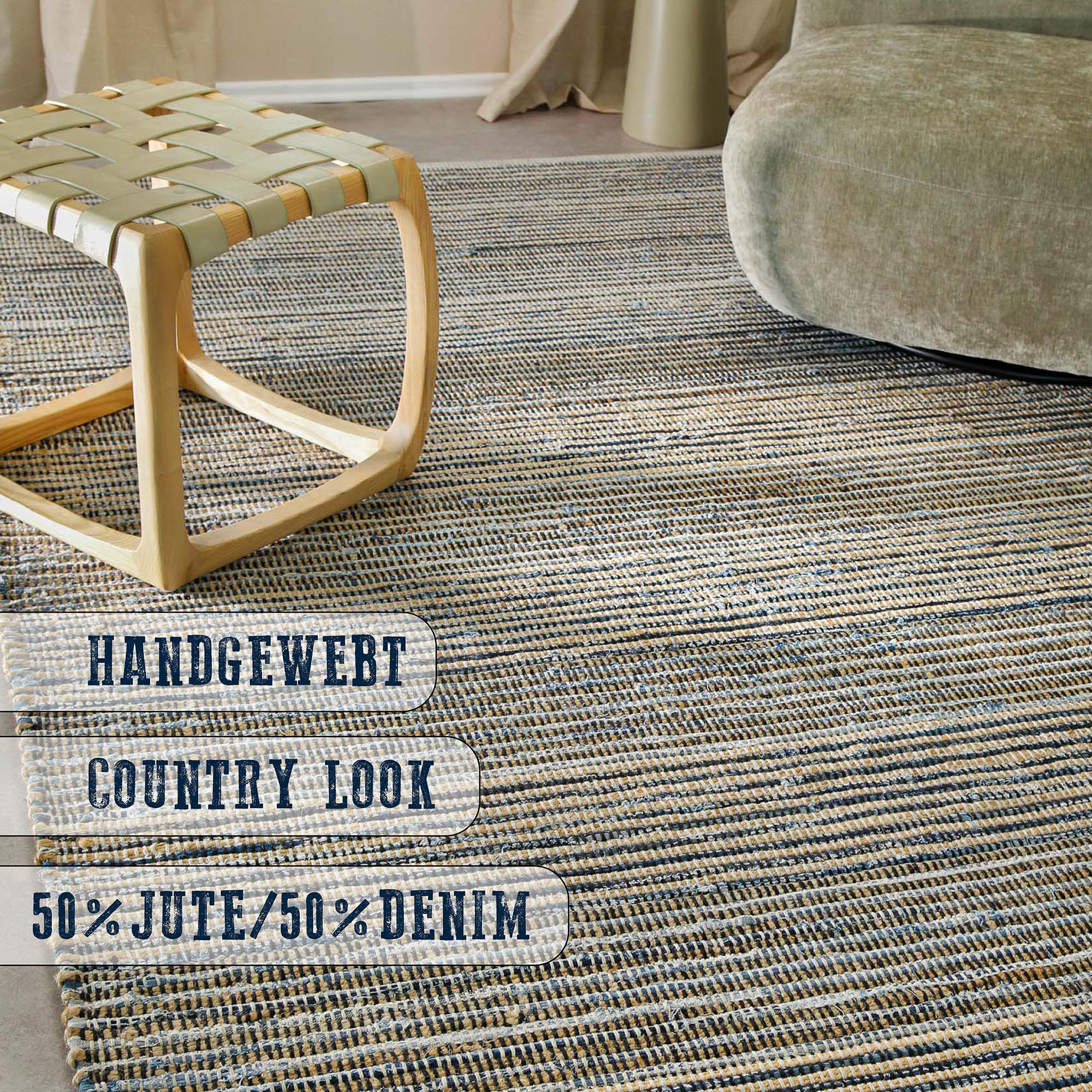 Handwebteppich Denim Blau "Denim Feels" WECONhome