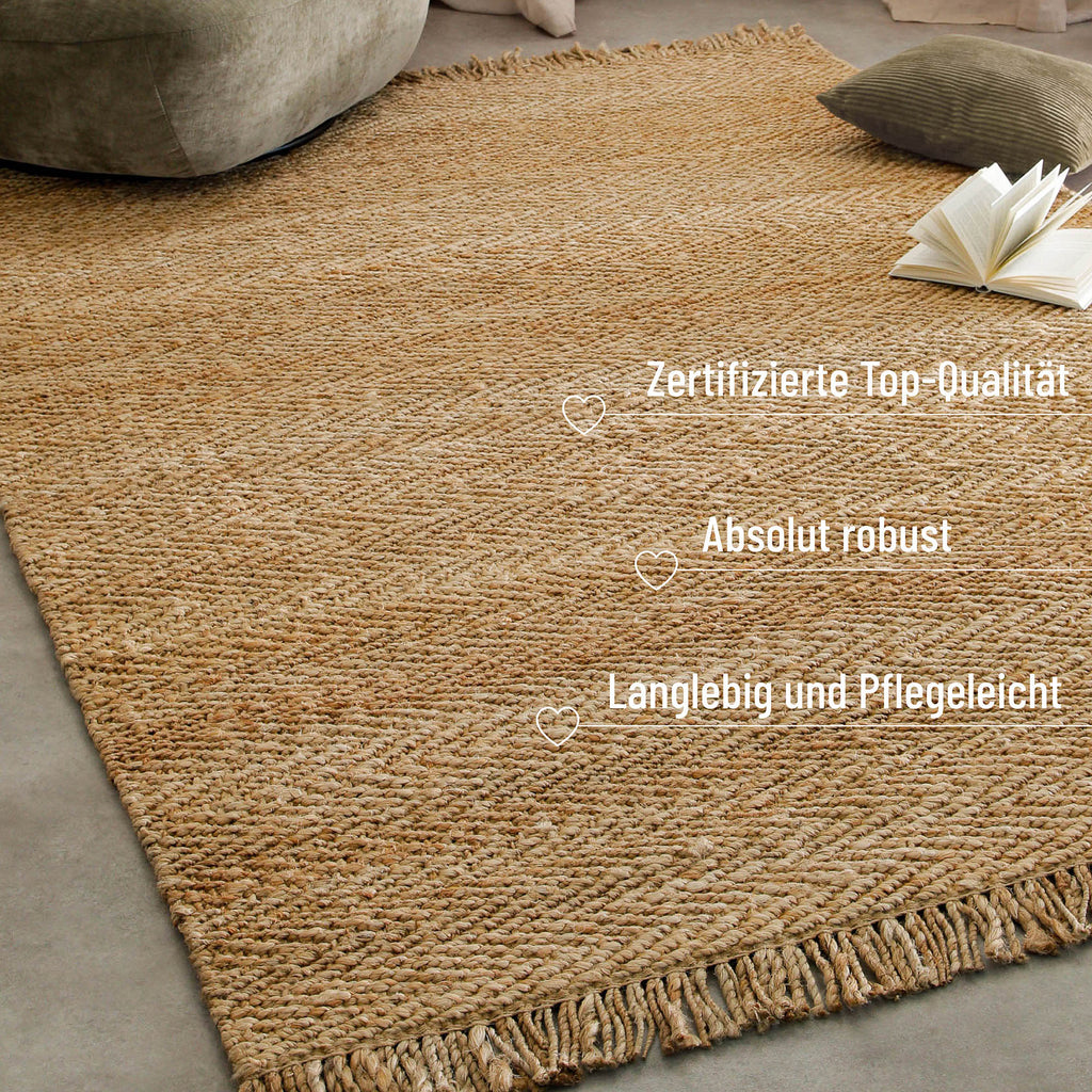 "Dhurry" Jute-Teppich – handgewebt, schwer, strukturiert