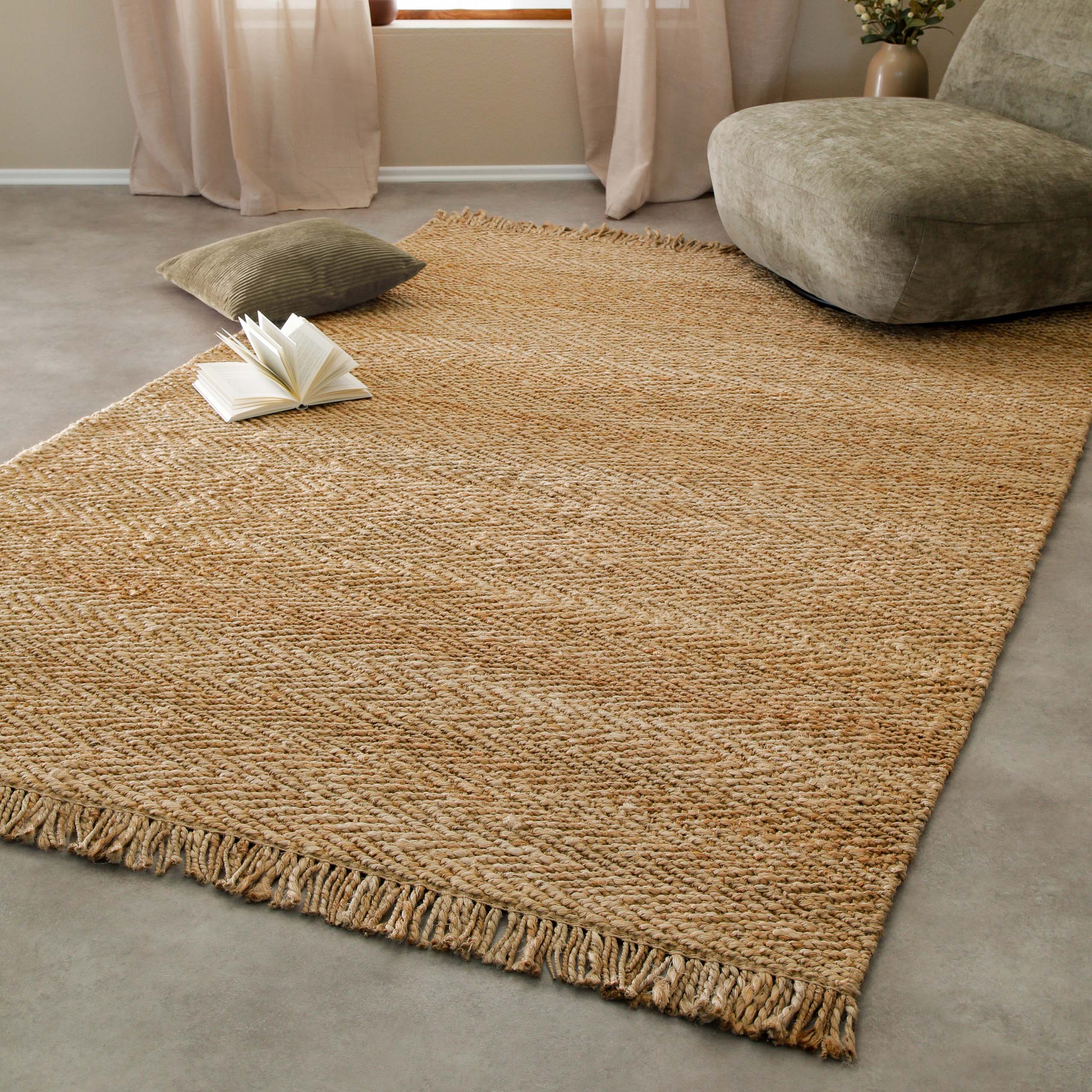 "Dhurry" Jute-Teppich – handgewebt, schwer, strukturiert