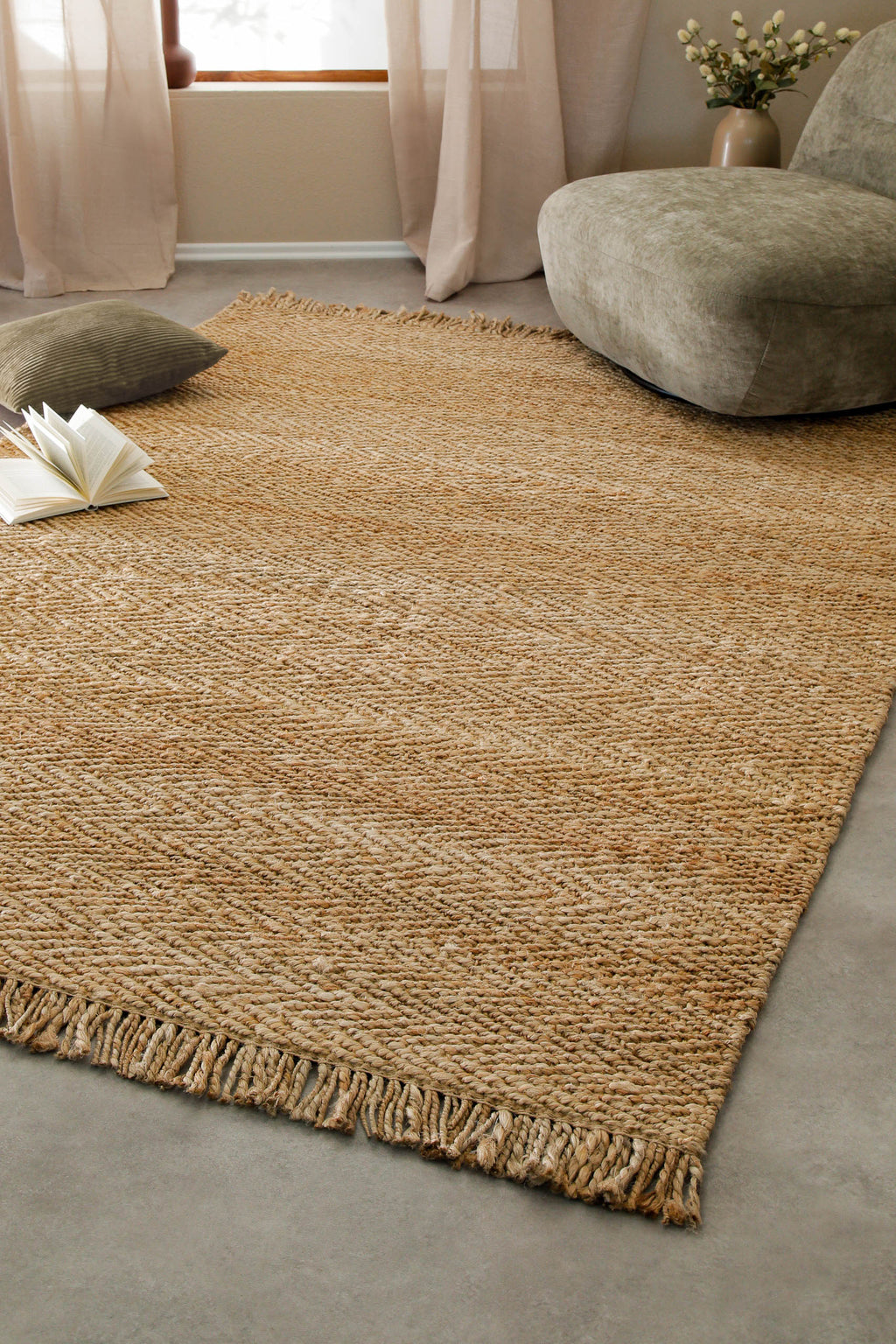 "Dhurry" Jute-Teppich – handgewebt, schwer, strukturiert