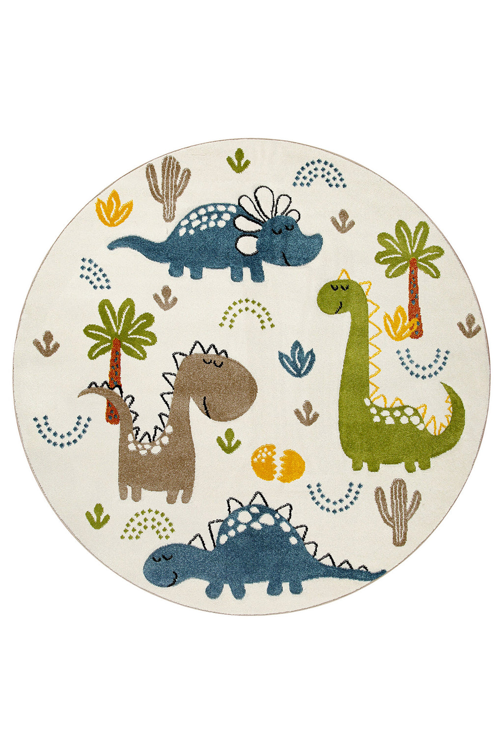 Kinderteppich Rund Creme Weiß "Dino & Friends" Smart Kids