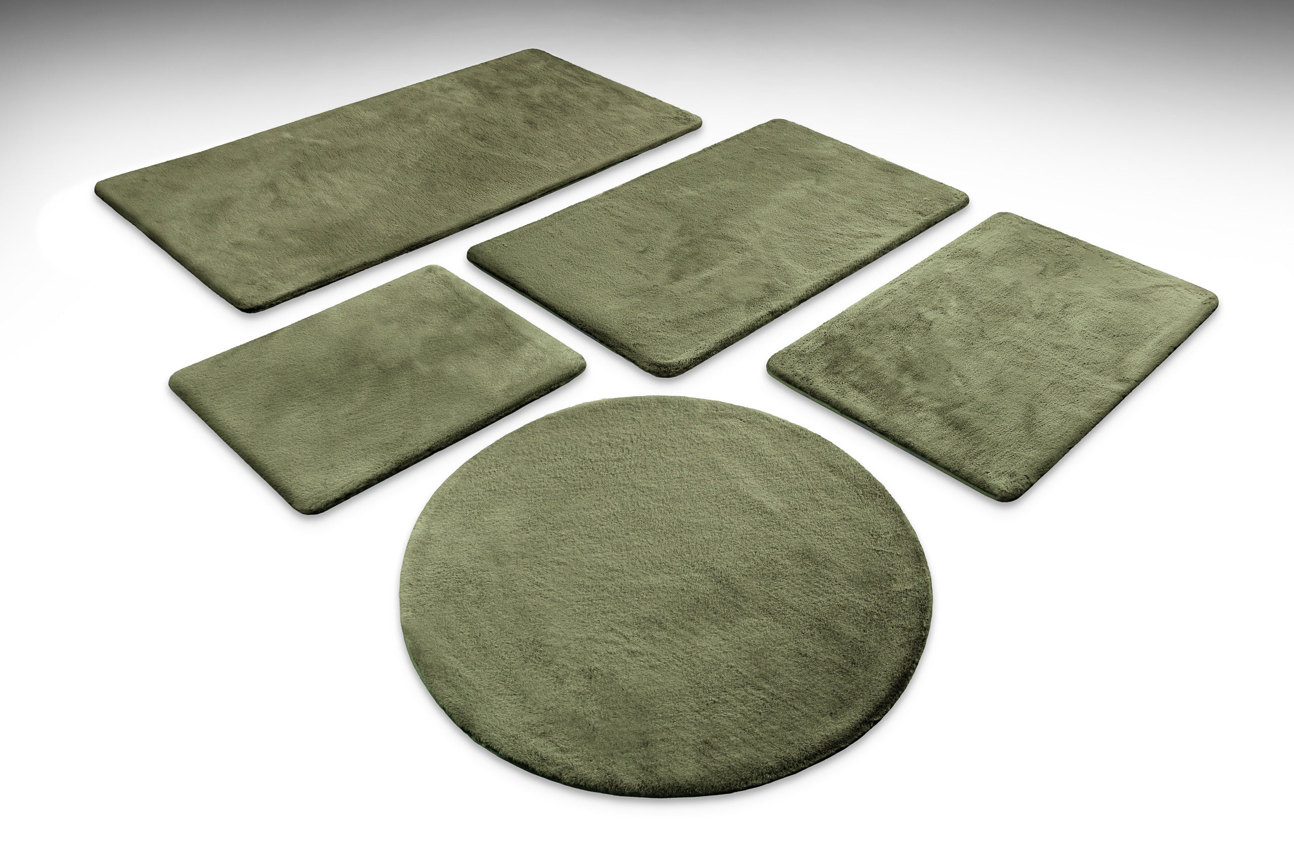 Emil Badteppich oliv grün Hochflor als Set rechteckig