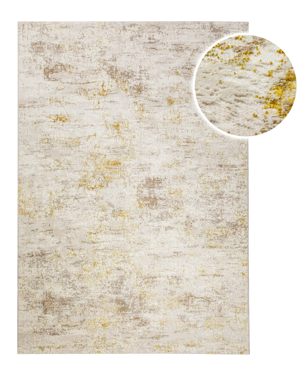 Esprit Feel Vintage 2.0 Teppich Creme Gold rechteckig, Draufsicht mit Detailausschnitt der strukturierten Oberfläche mit goldenen Akzenten