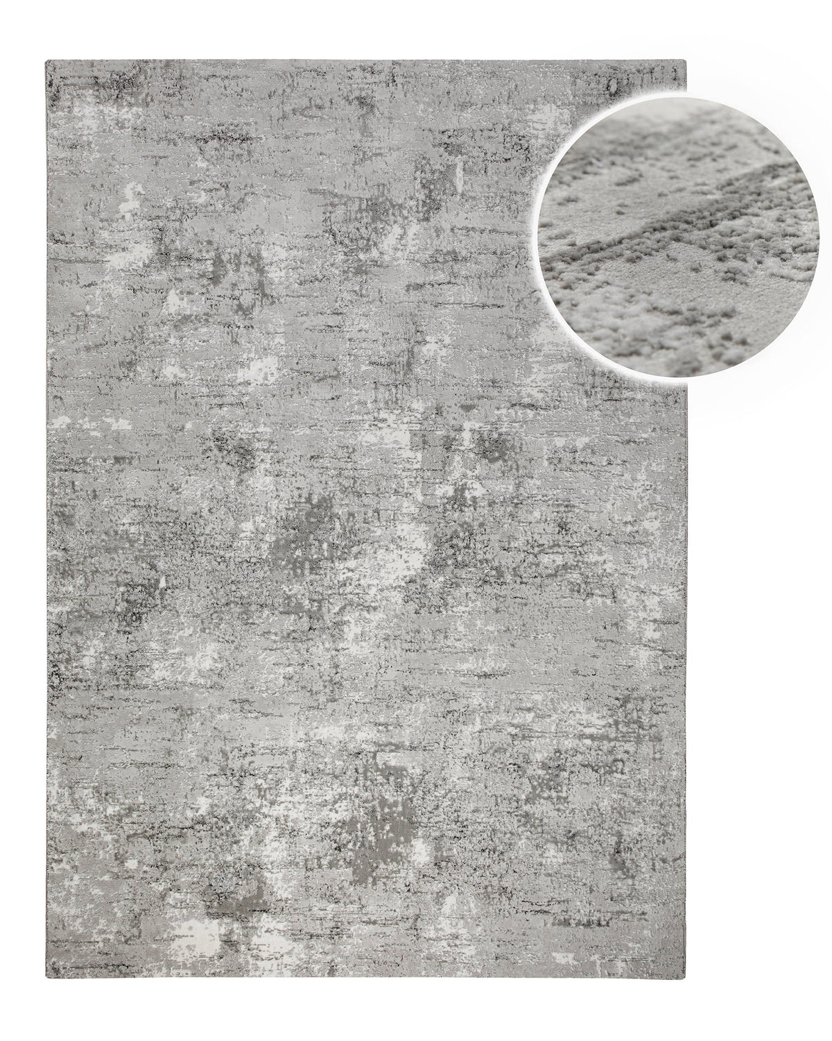 Esprit Feel Vintage 2.0 Teppich Grau Silber rechteckig, Draufsicht mit Detailausschnitt der strukturierten Vintage-Oberfläche