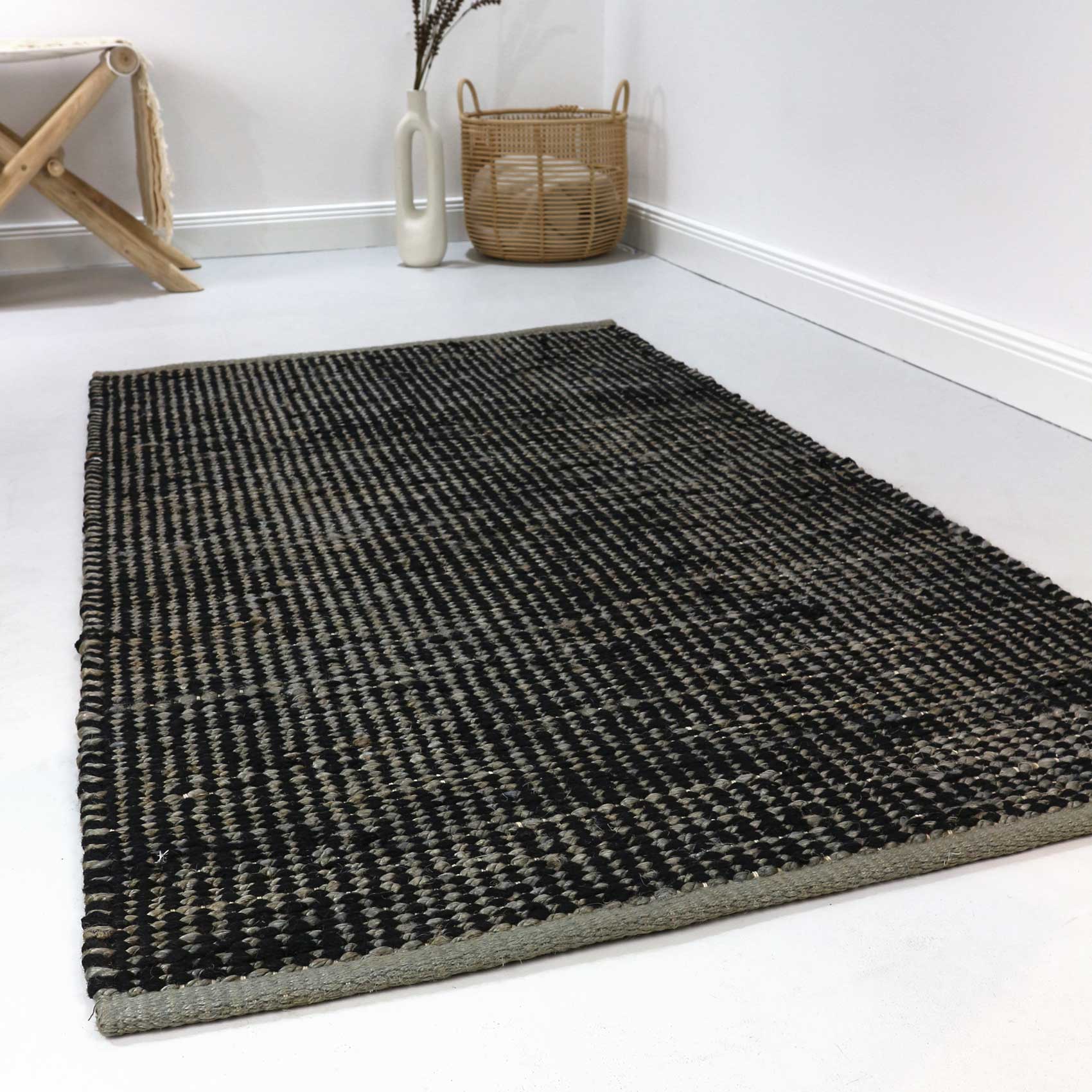 Esprit Kelim Teppich Grau Schwarz aus Jute & Wolle "Gobi"