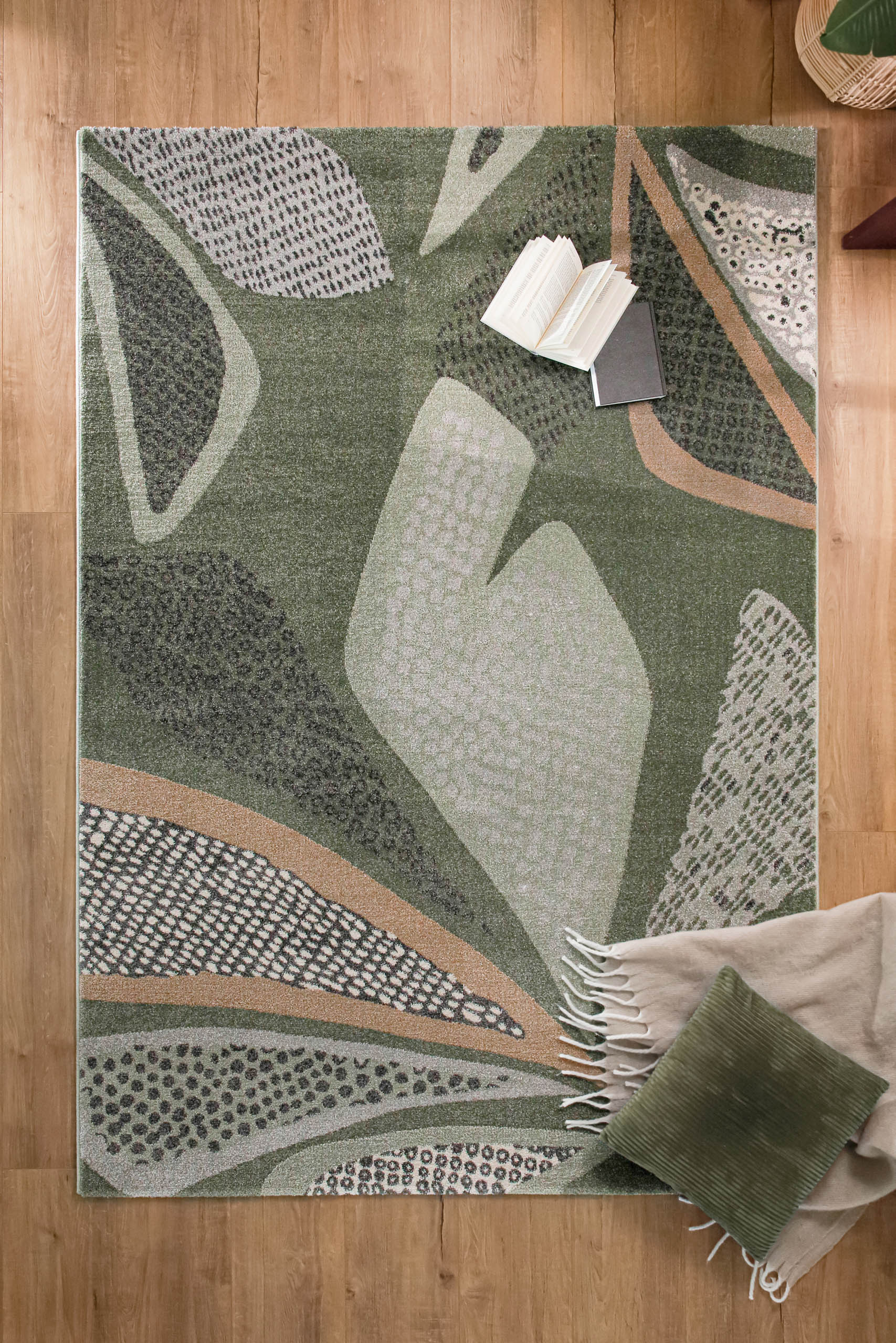 Esprit Teppich Grün Grau Kurzflor "Hazel"