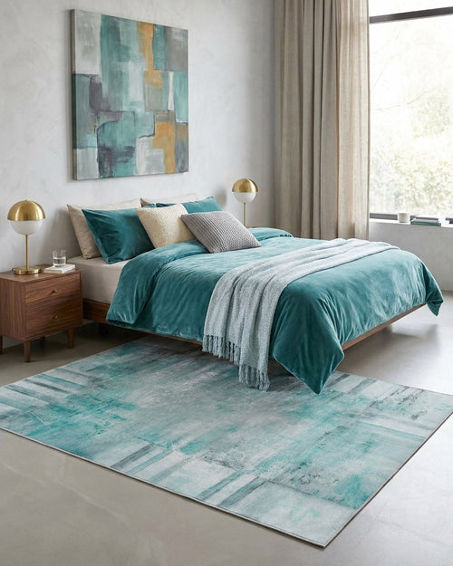Esprit Flachwebteppich "Maui" Blau Multi als Raumbild in hellem Wohnambiente