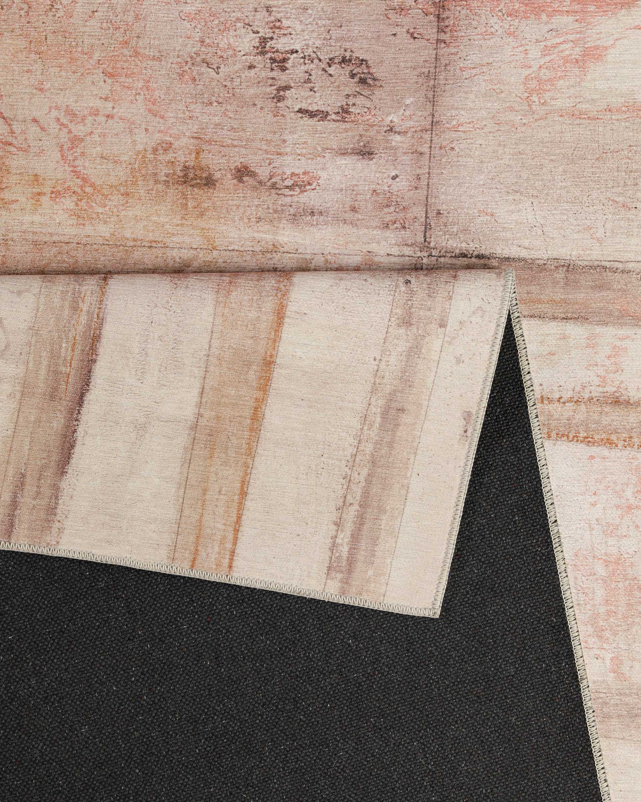 Esprit Flachwebteppich "Maui" Beige Rot, Detailansicht der Webstruktur und Kantenverarbeitung