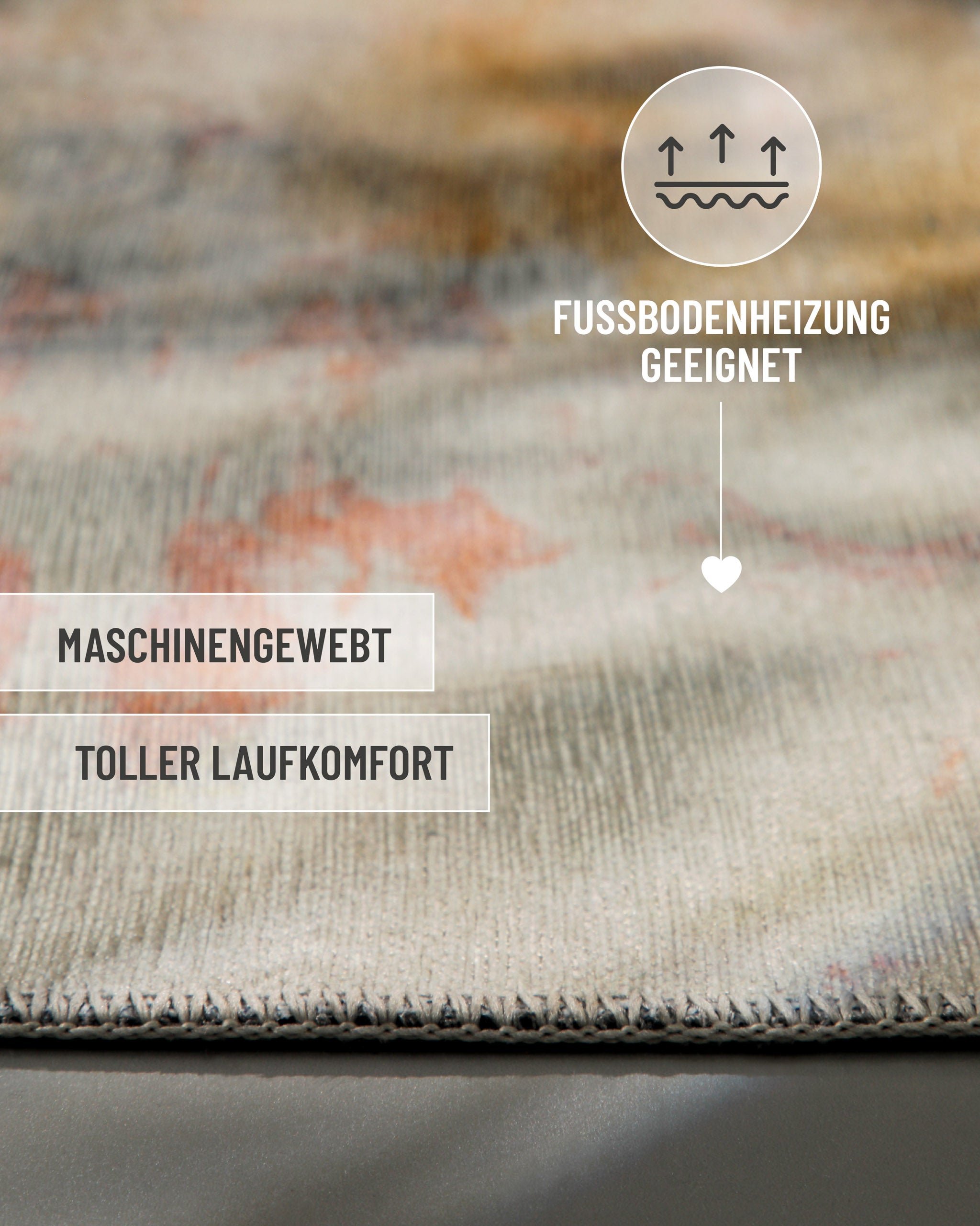 Esprit Flachwebteppich "Maui" Multi, Nahaufnahme der Oberfläche mit Hinweis auf Fußbodenheizungseignung