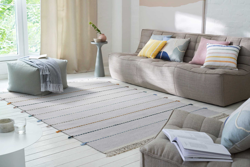 Esprit Handwebteppich Grau Blau Bunt aus Wolle "Lina"