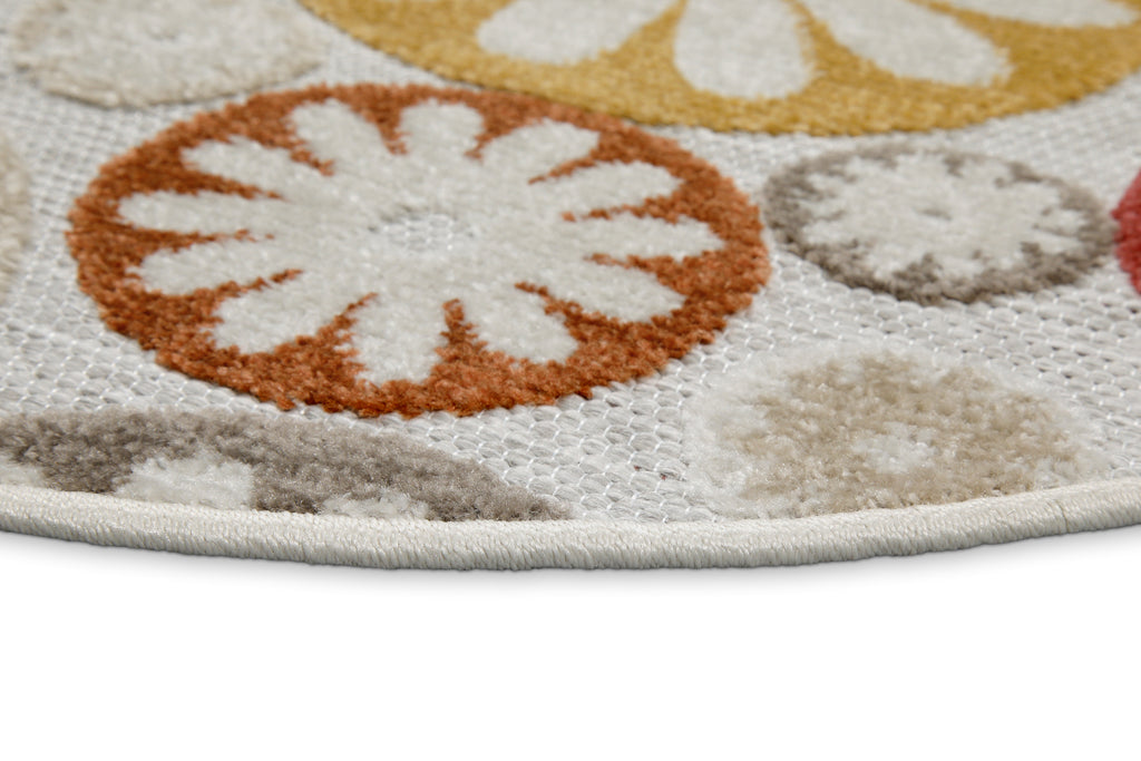 In & Outdoorteppich Rund Beige Bunt "Flowerdrops" WECONhome