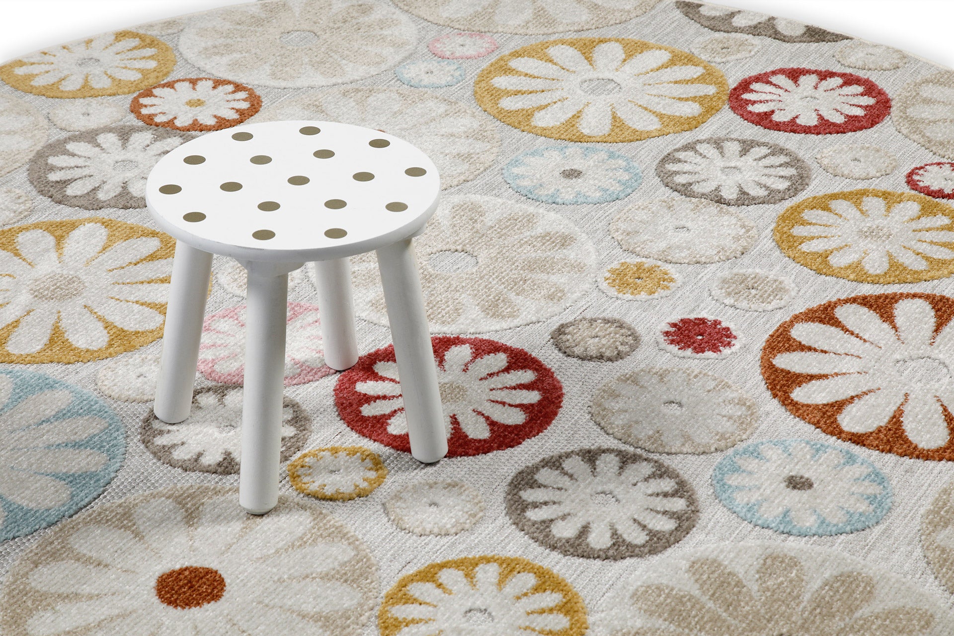 In & Outdoorteppich Rund Beige Bunt "Flowerdrops" WECONhome
