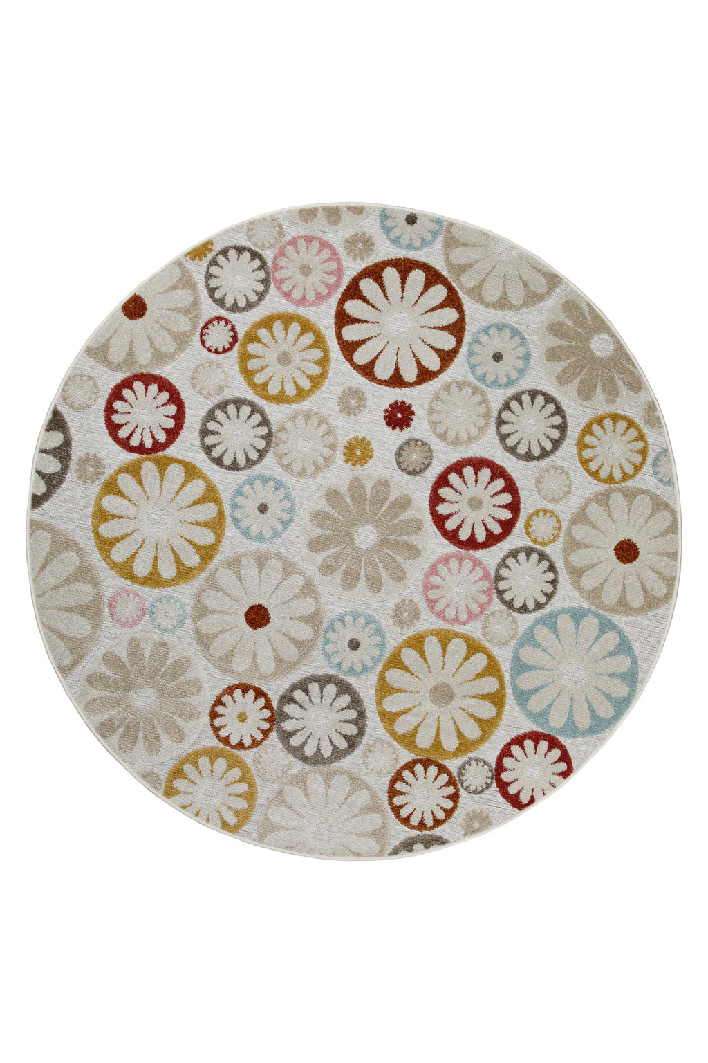 In & Outdoorteppich Rund Beige Bunt "Flowerdrops" WECONhome