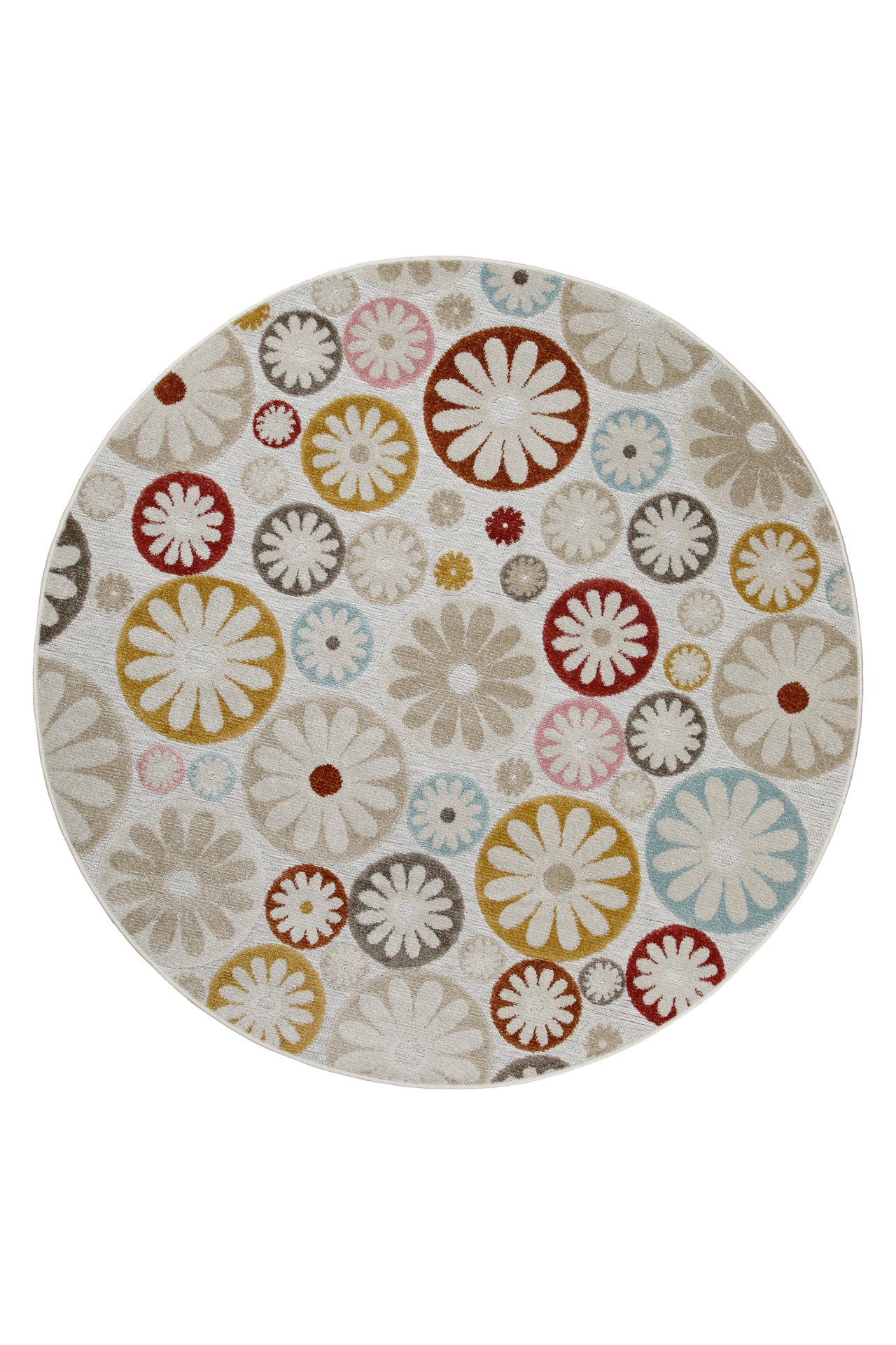 In & Outdoorteppich Rund Beige Bunt "Flowerdrops" WECONhome