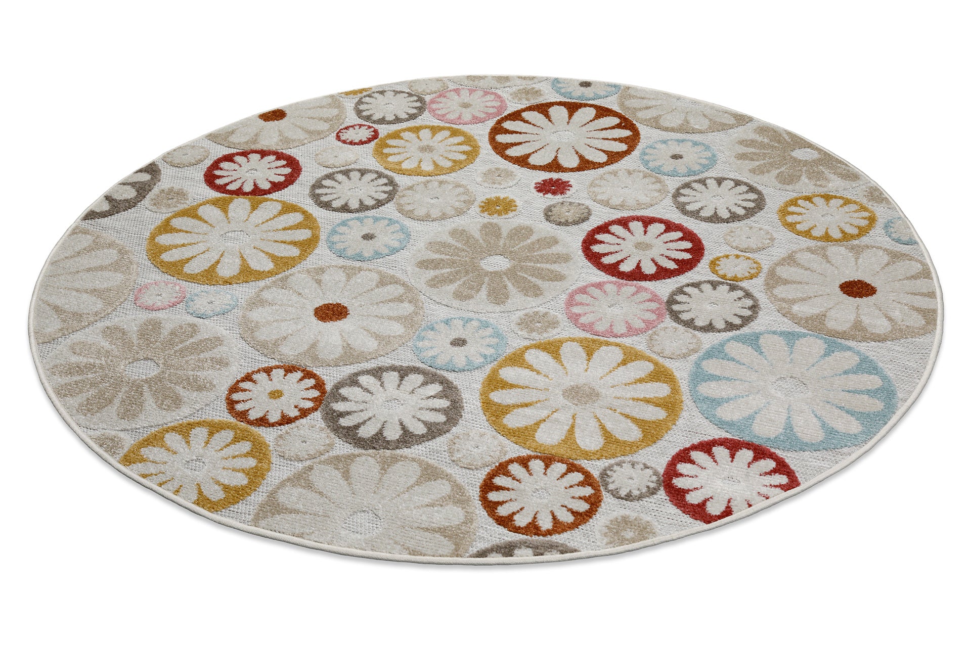In & Outdoorteppich Rund Beige Bunt "Flowerdrops" WECONhome