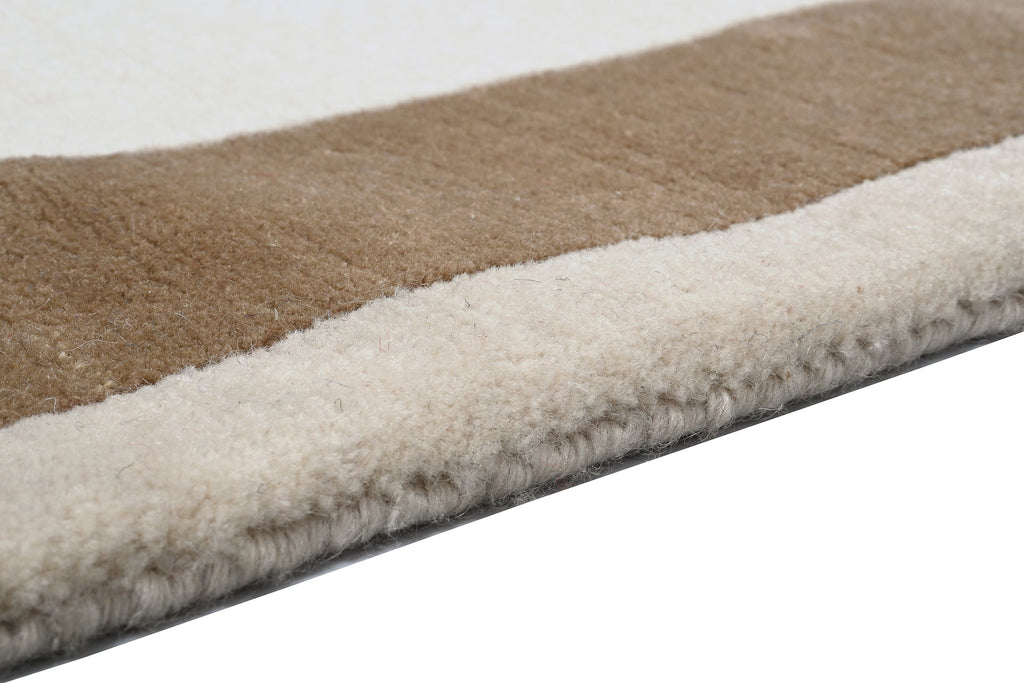 Handgeknüpfter Tibet Teppich in beige mit schmaler Retro Bordüre – Neuwertig