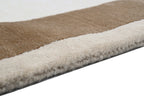 Handgeknüpfter Tibet Teppich in beige mit schmaler Retro Bordüre – Neuwertig