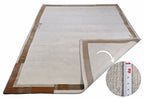 Handgeknüpfter Tibet Teppich in beige mit schmaler Retro Bordüre – Neuwertig