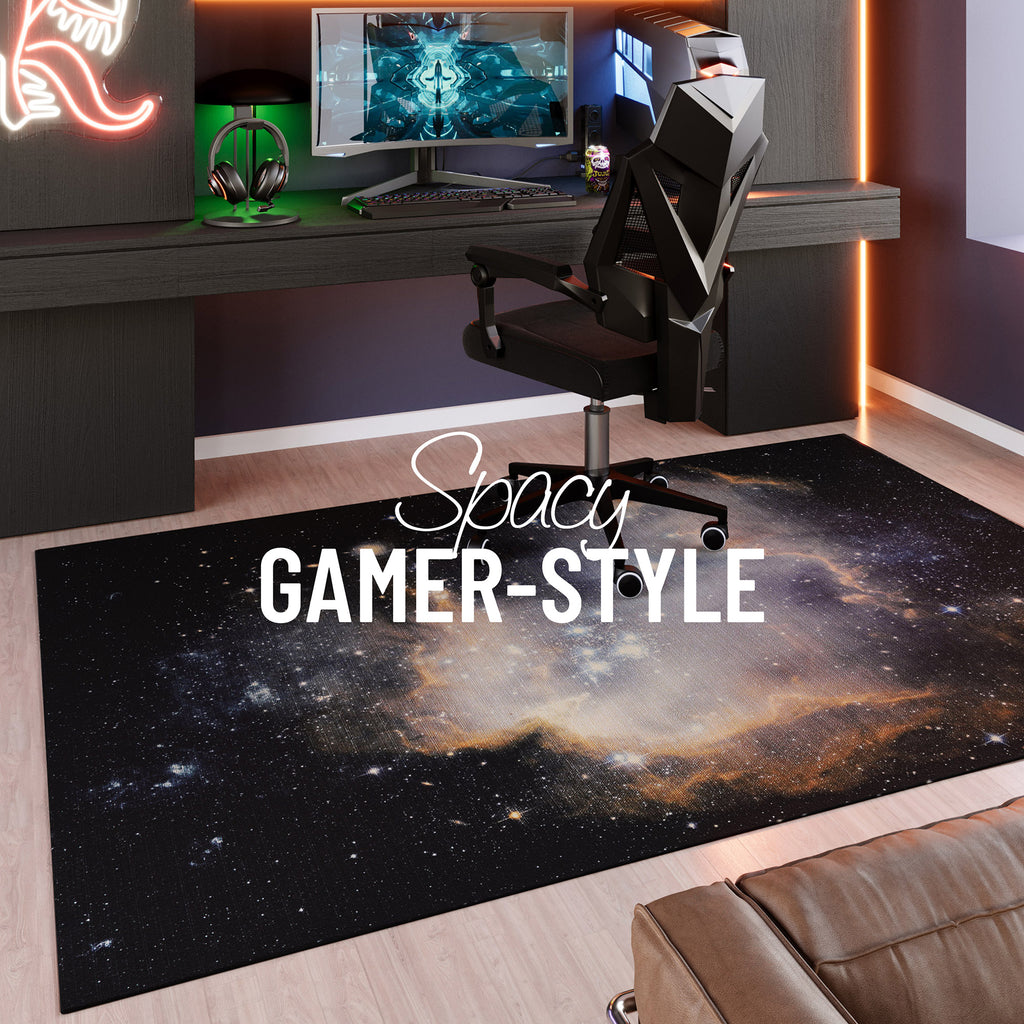 Gewebter Gamerteppich bedruckt Schwarz Multi "Galactic Glow" WECONhome