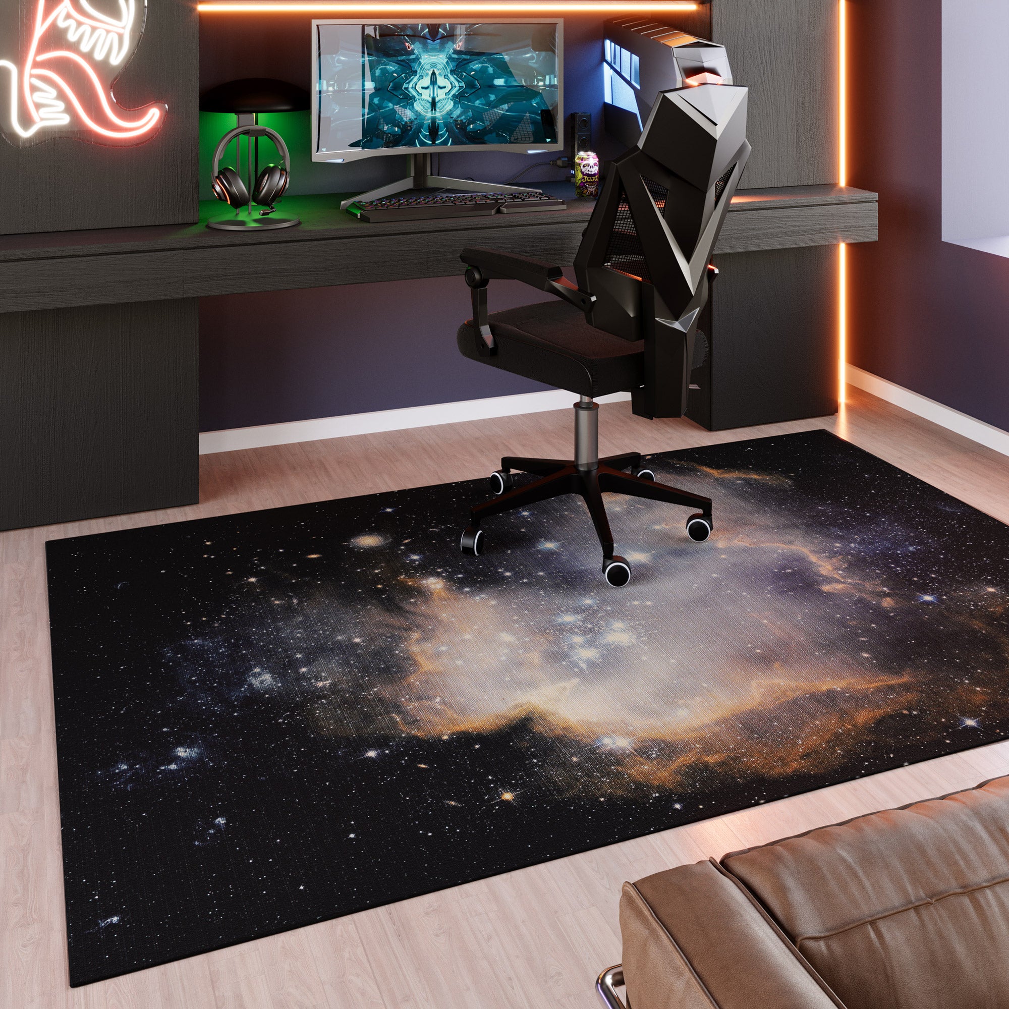 Gewebter Gamerteppich bedruckt Schwarz Multi "Galactic Glow" WECONhome