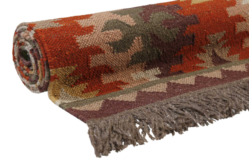 Kelim Teppich Rostbraun aus Wolle "Balou" Green Looop