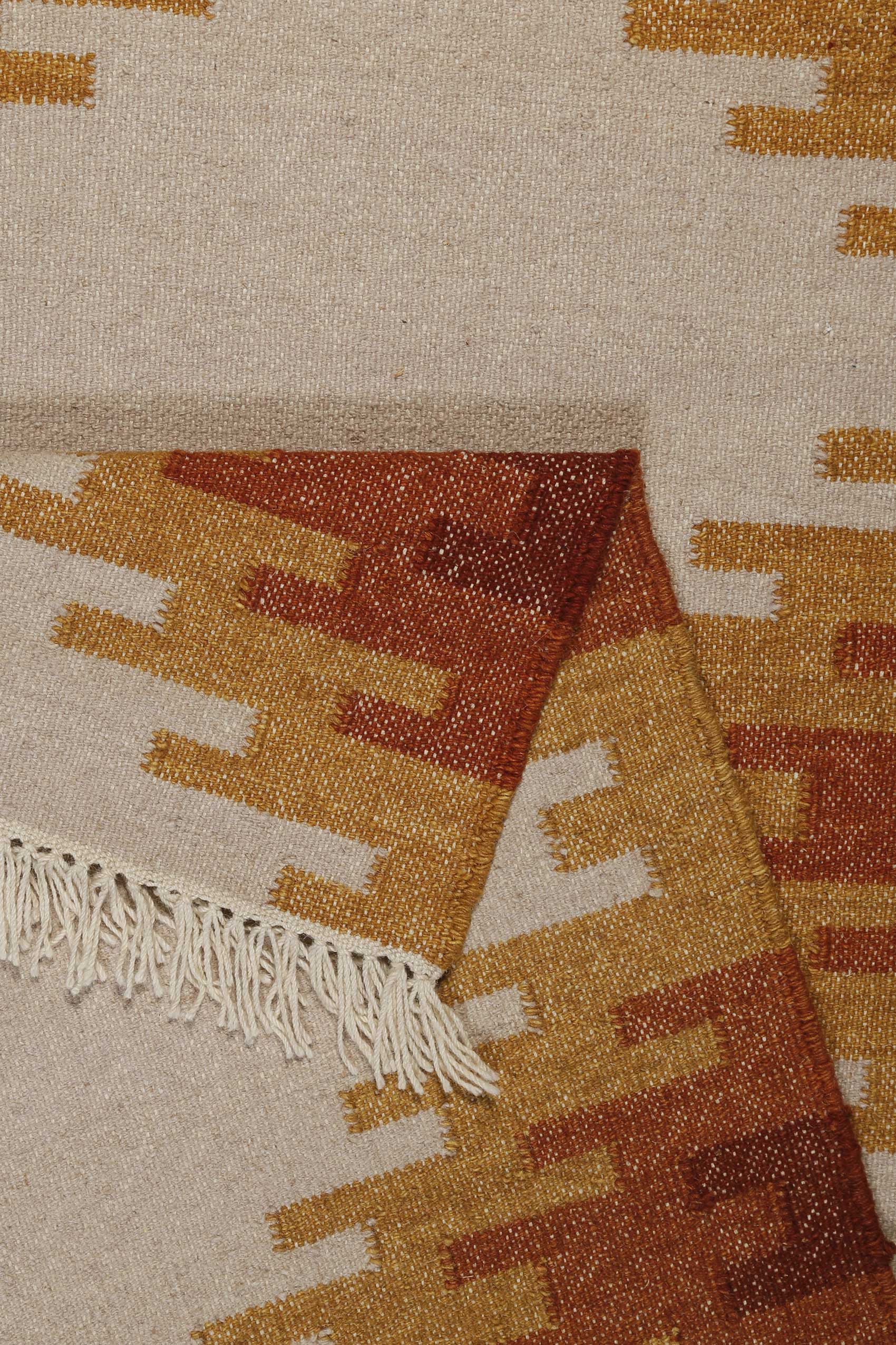 Kelim Teppich Beige Ocker aus Wolle "Belle" Green Looop