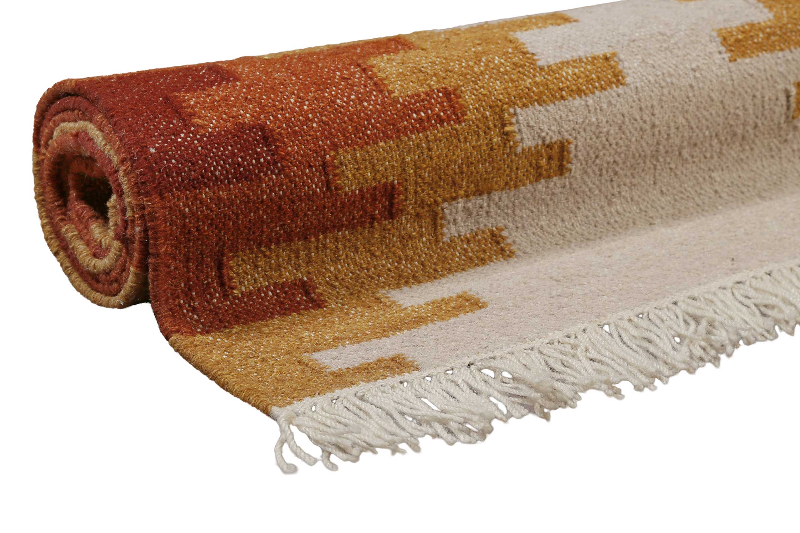Kelim Teppich Beige Ocker aus Wolle "Belle" Green Looop