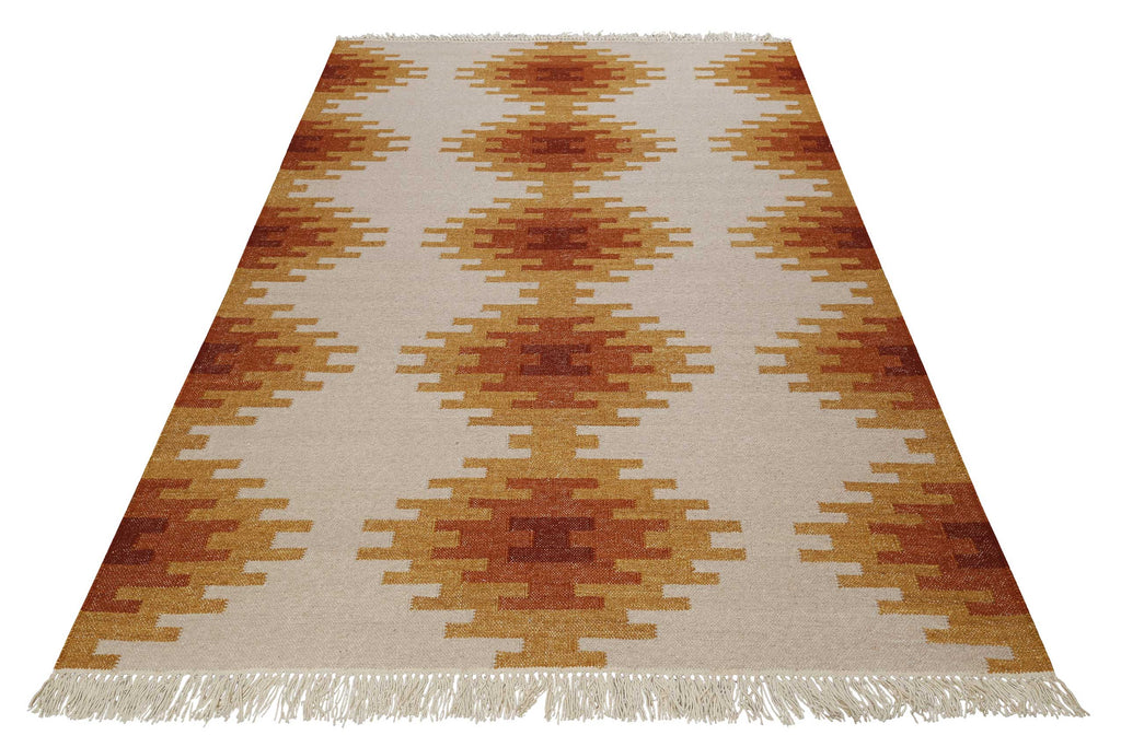 Kelim Teppich Beige Ocker aus Wolle "Belle" Green Looop