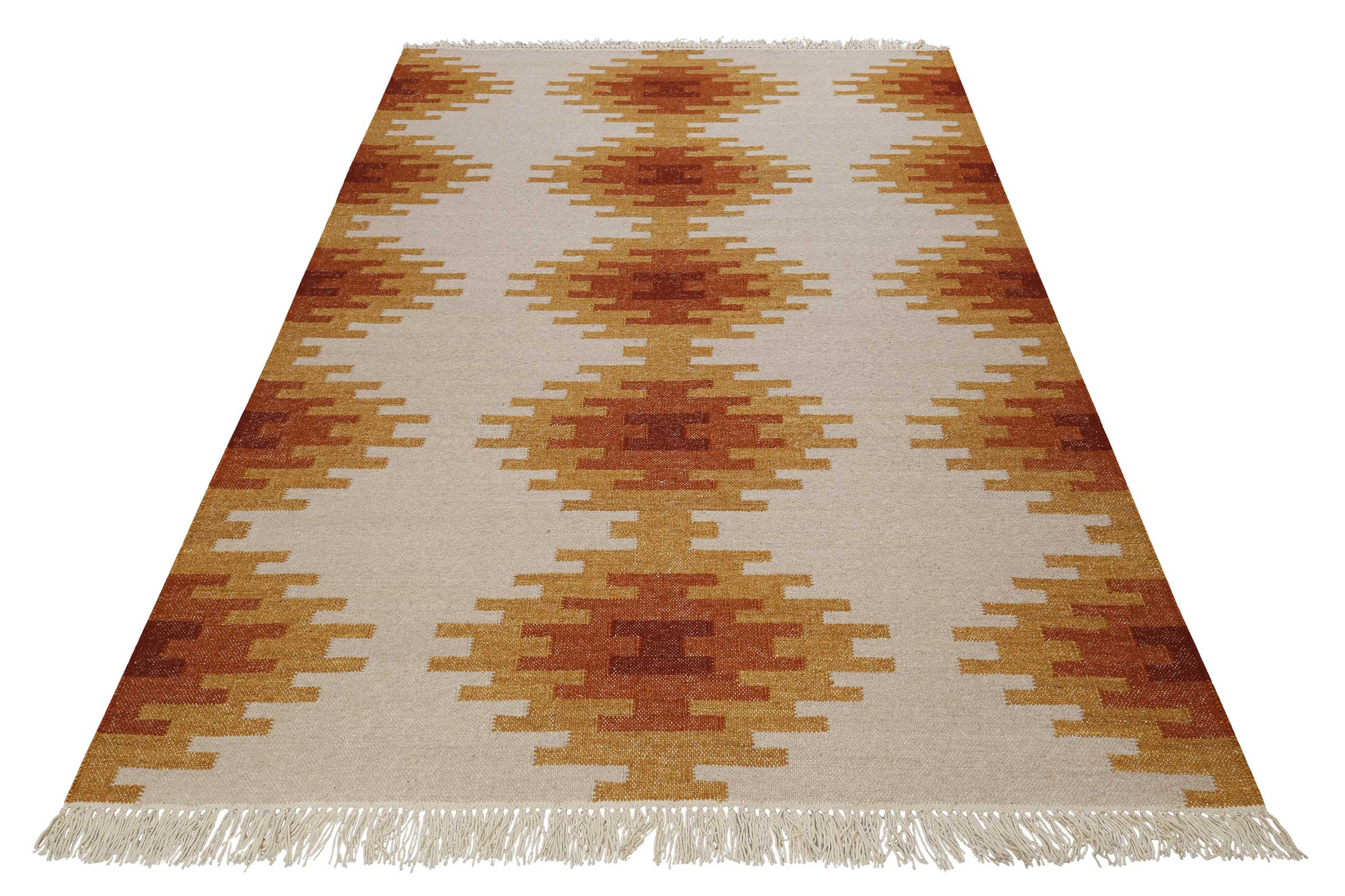Kelim Teppich Beige Ocker aus Wolle "Belle" Green Looop