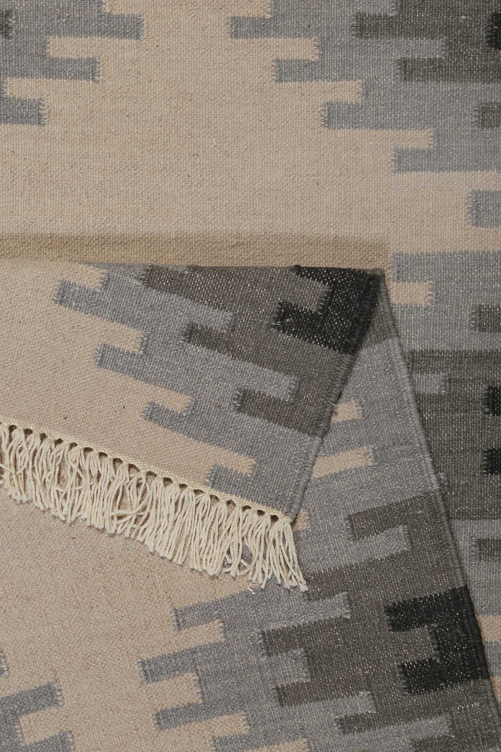 Kelim Teppich Beige Grau aus Wolle "Belle" Green Looop