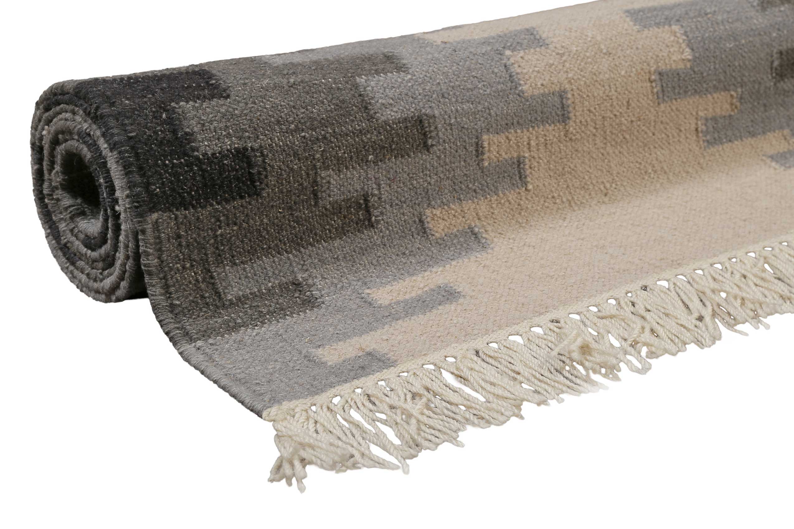 Kelim Teppich Beige Grau aus Wolle "Belle" Green Looop