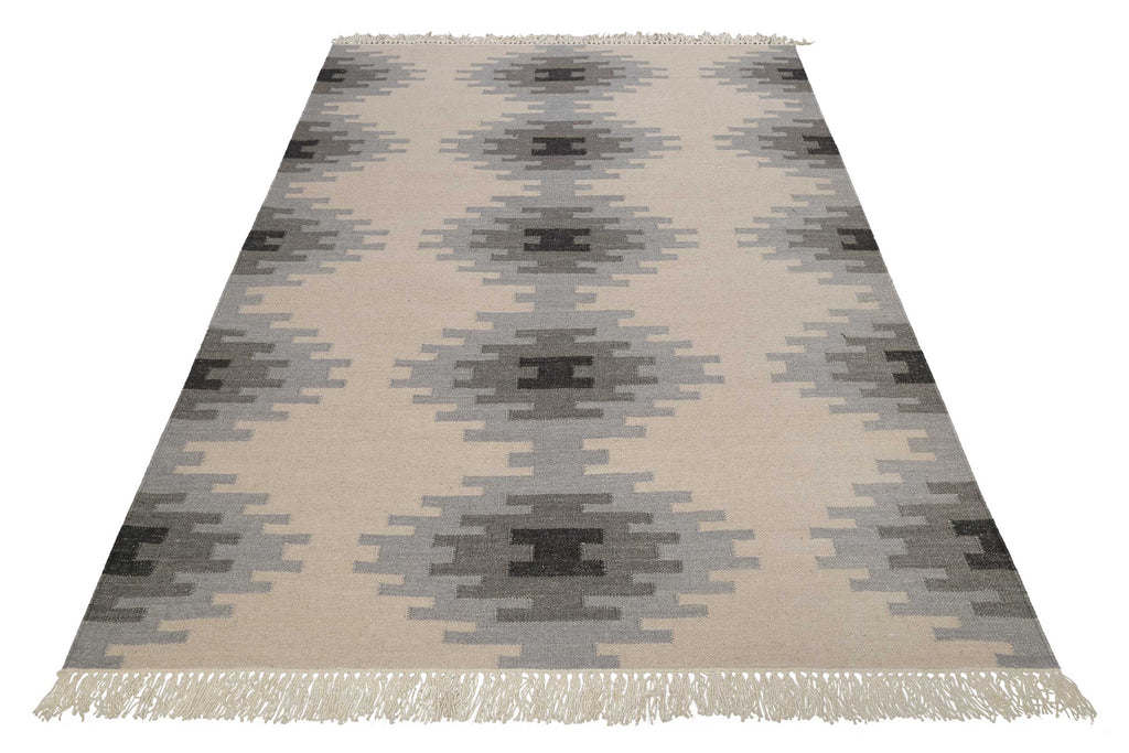 Kelim Teppich Beige Grau aus Wolle "Belle" Green Looop