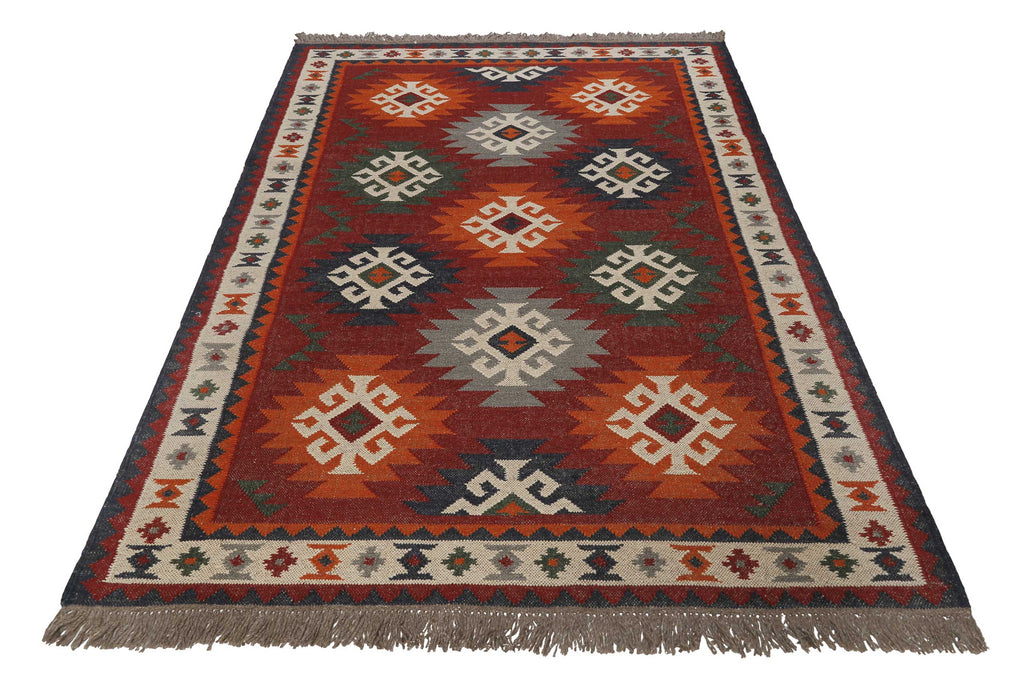 Kelim Teppich Rot aus Wolle "Blancard" Green Looop