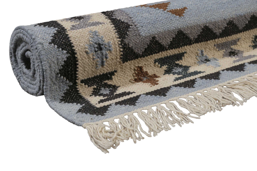 Kelim Teppich Hellblau aus Wolle "Blancard" Green Looop
