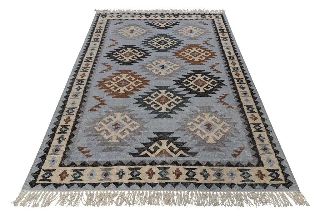 Kelim Teppich Hellblau aus Wolle "Blancard" Green Looop
