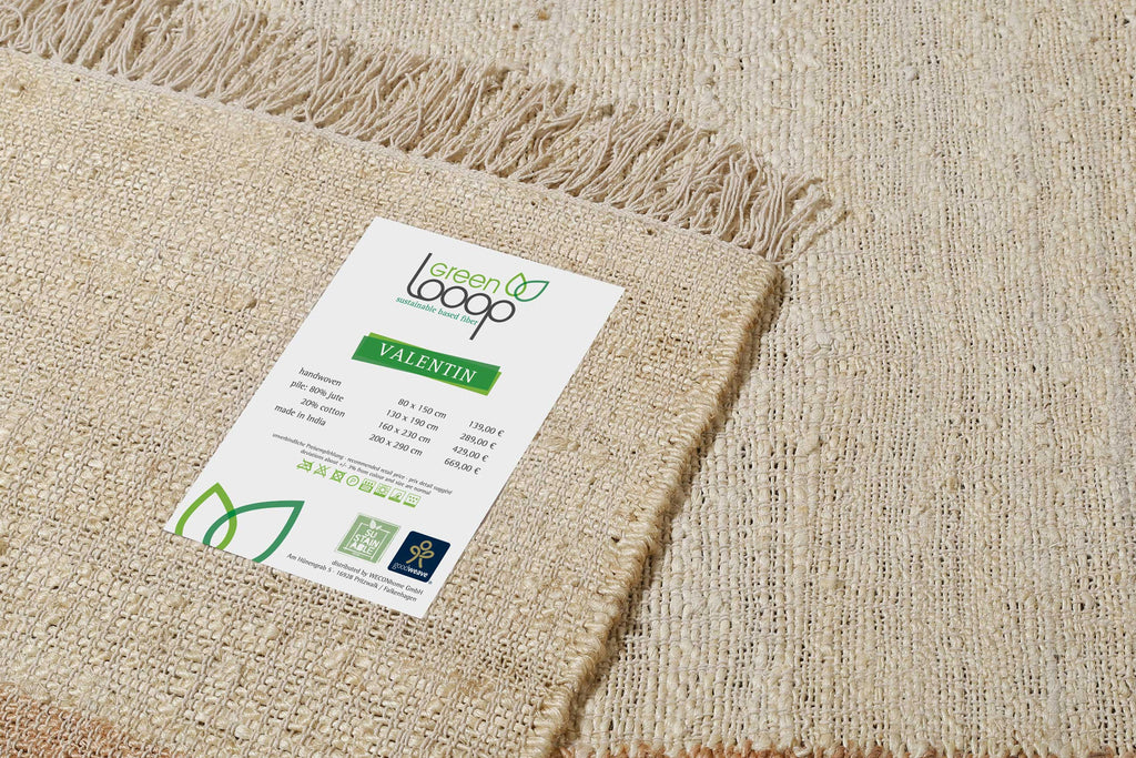 Handwebteppich Beige Braun aus Naturfaser "Valentin" Green Looop