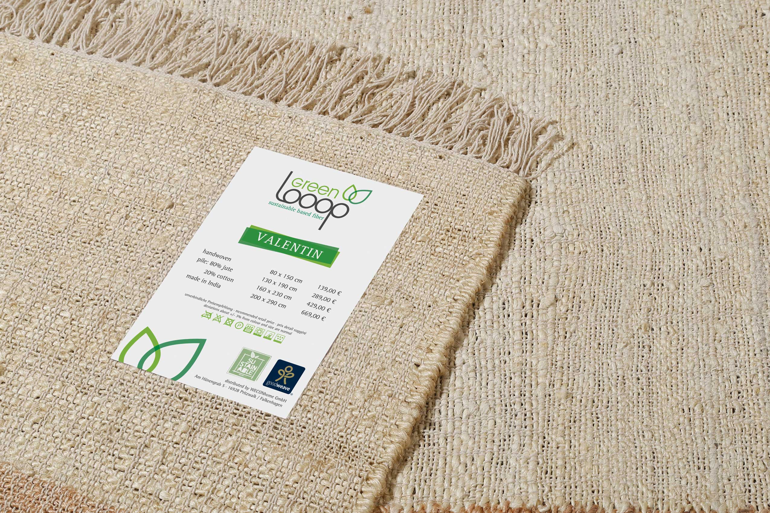 Handwebteppich Beige Braun aus Naturfaser "Valentin" Green Looop
