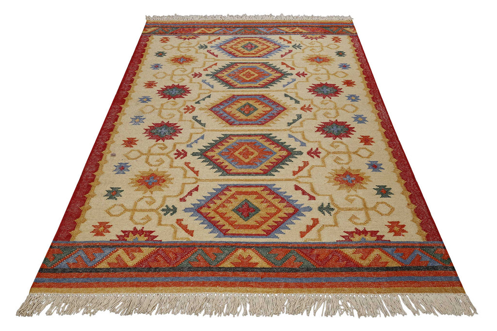 Kelim Teppich Beige aus Wolle "Valere" Green Looop
