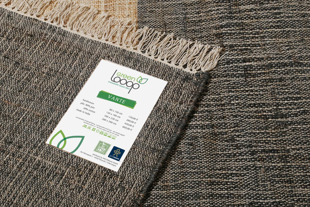 Handwebteppich Braun Grau aus Naturfaser "Vante" Green Looop