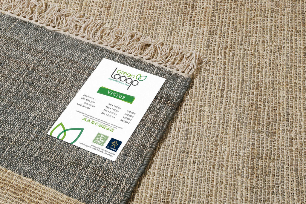 Handwebteppich Beige Grau aus Naturfaser "Viktor" Green Looop