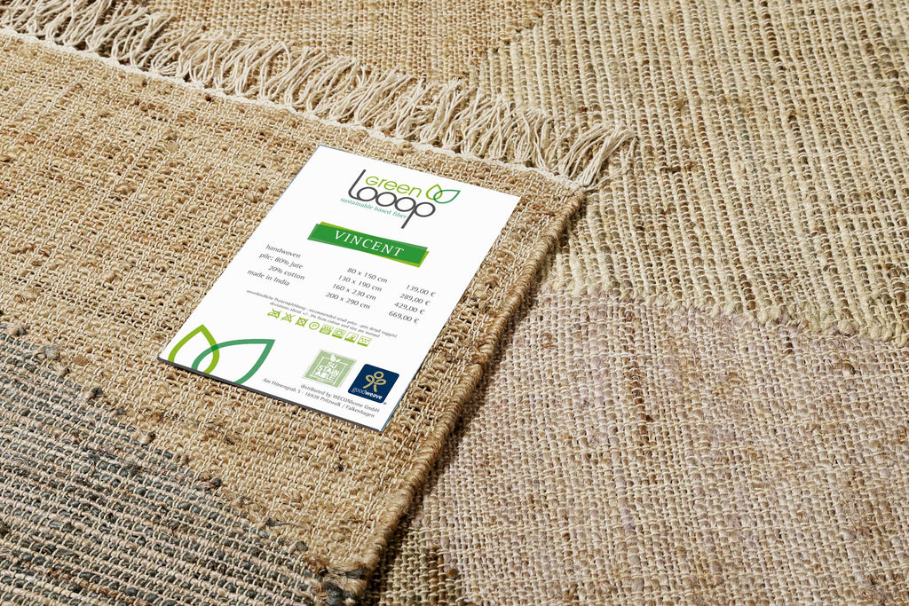 Handwebteppich Sand Taupe Braun aus Naturfaser "Vincent" Green Looop