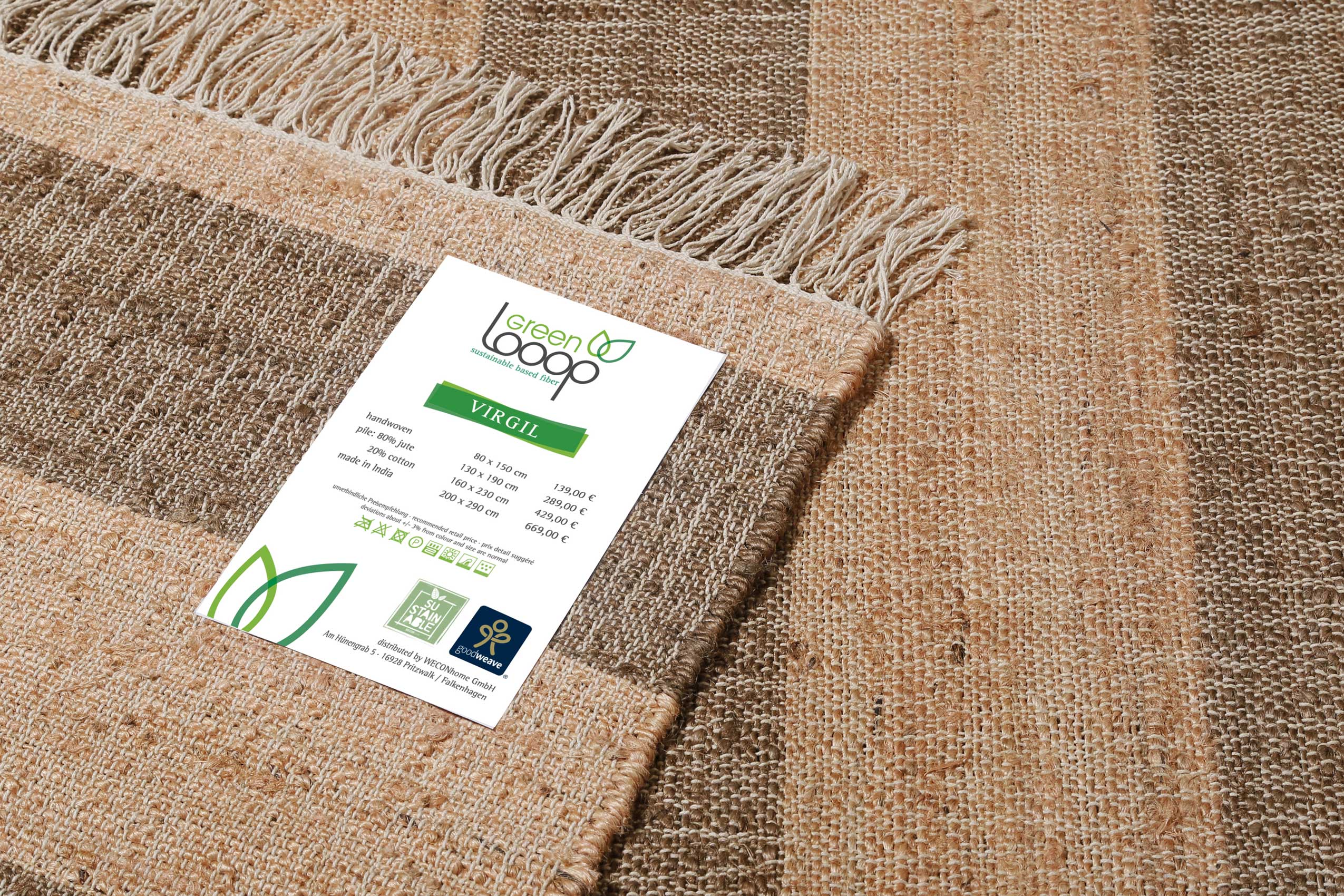 Handwebteppich Beige Braun aus Naturfaser "Virgil" Green Looop