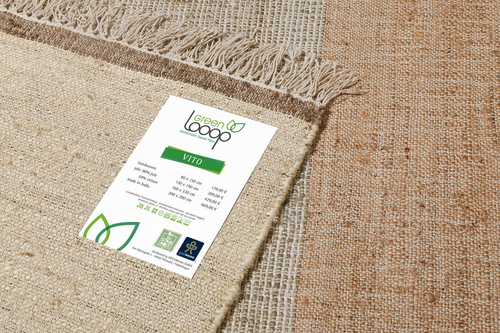 Handwebteppich Beige Braun aus Naturfaser "Vito" Green Looop