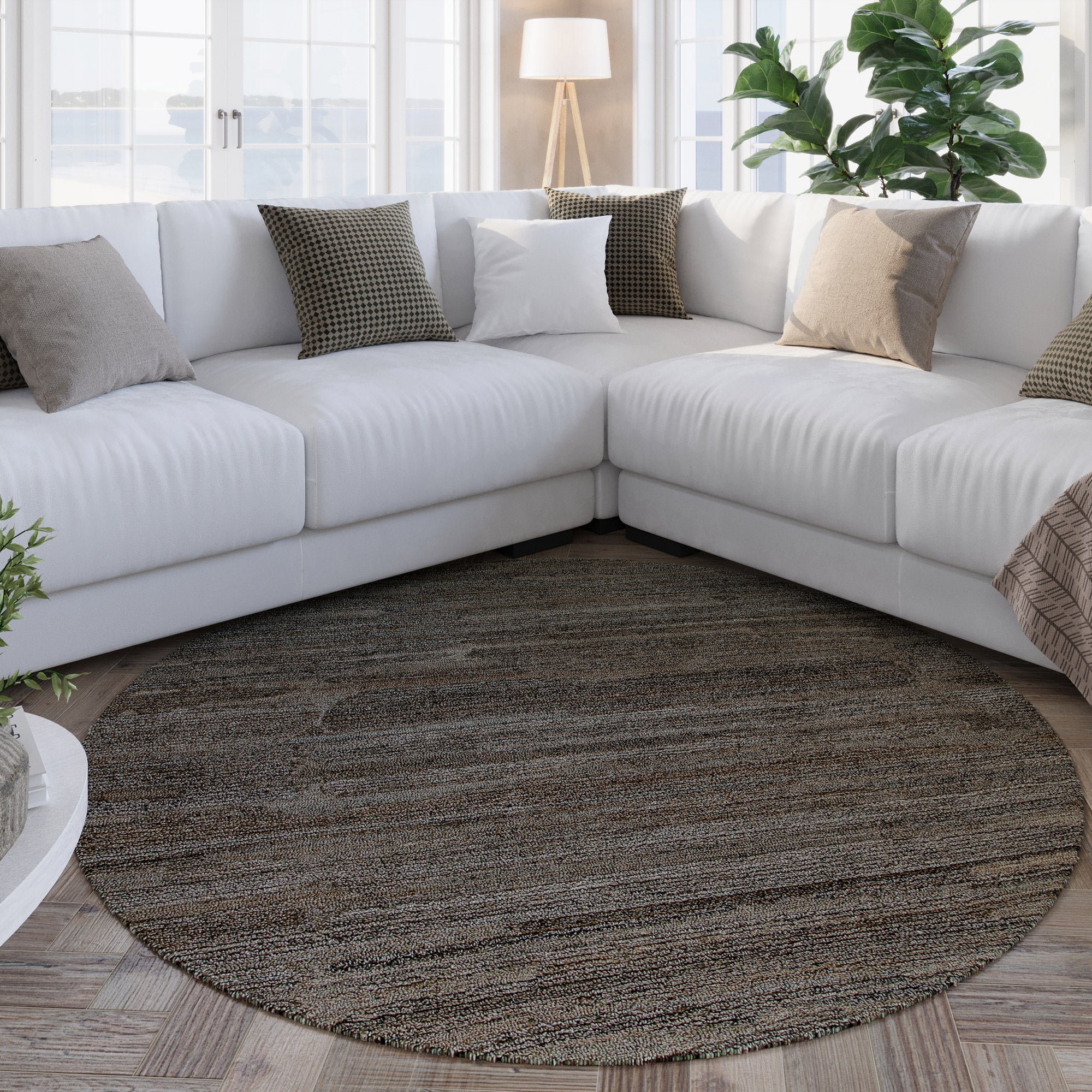 Kurzflor Teppich Rund Grau Braun meliert "Hamptons EIGHTEEN" WECONhome